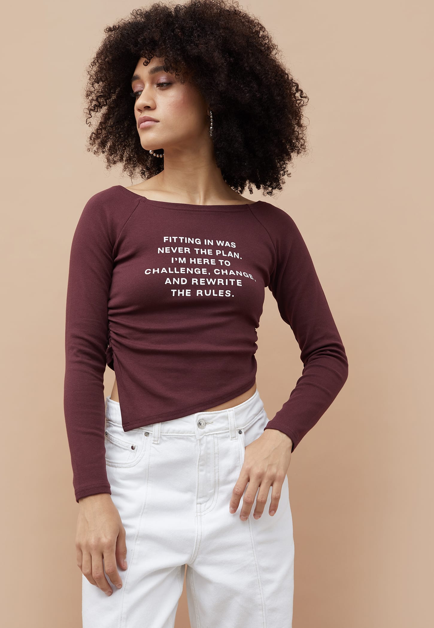 GINGER Typographic Print Asymmetric T-shirt-picture-16