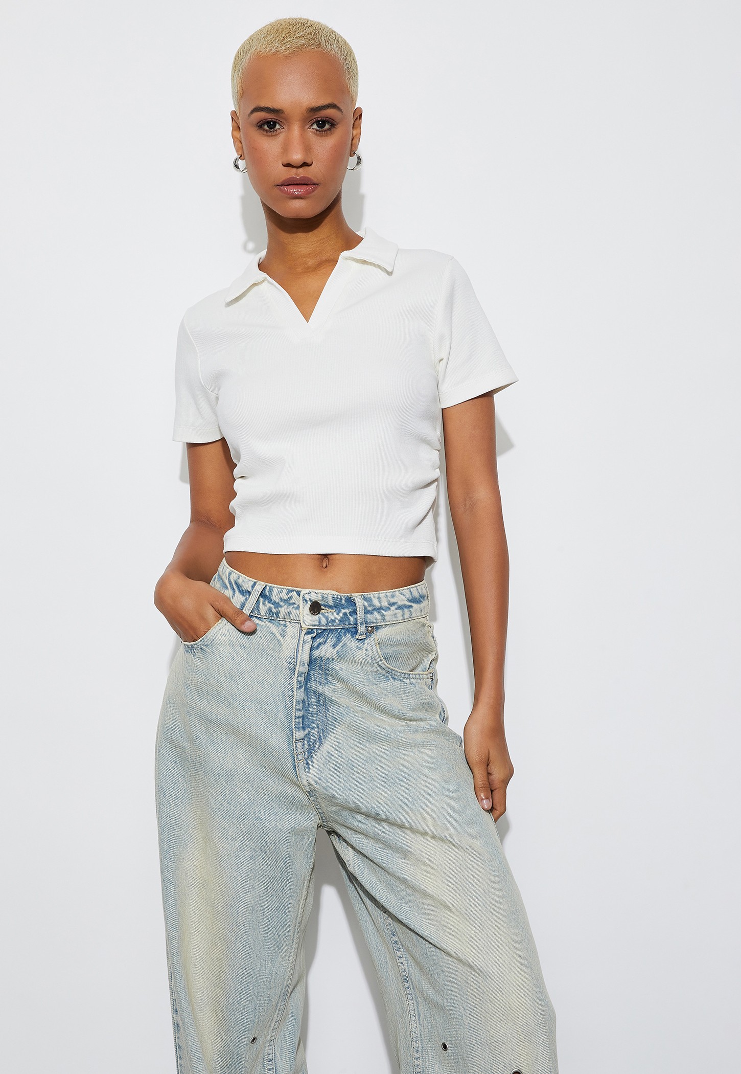 GINGER Knitted Johnny Collar Crop T-shirt-picture-16