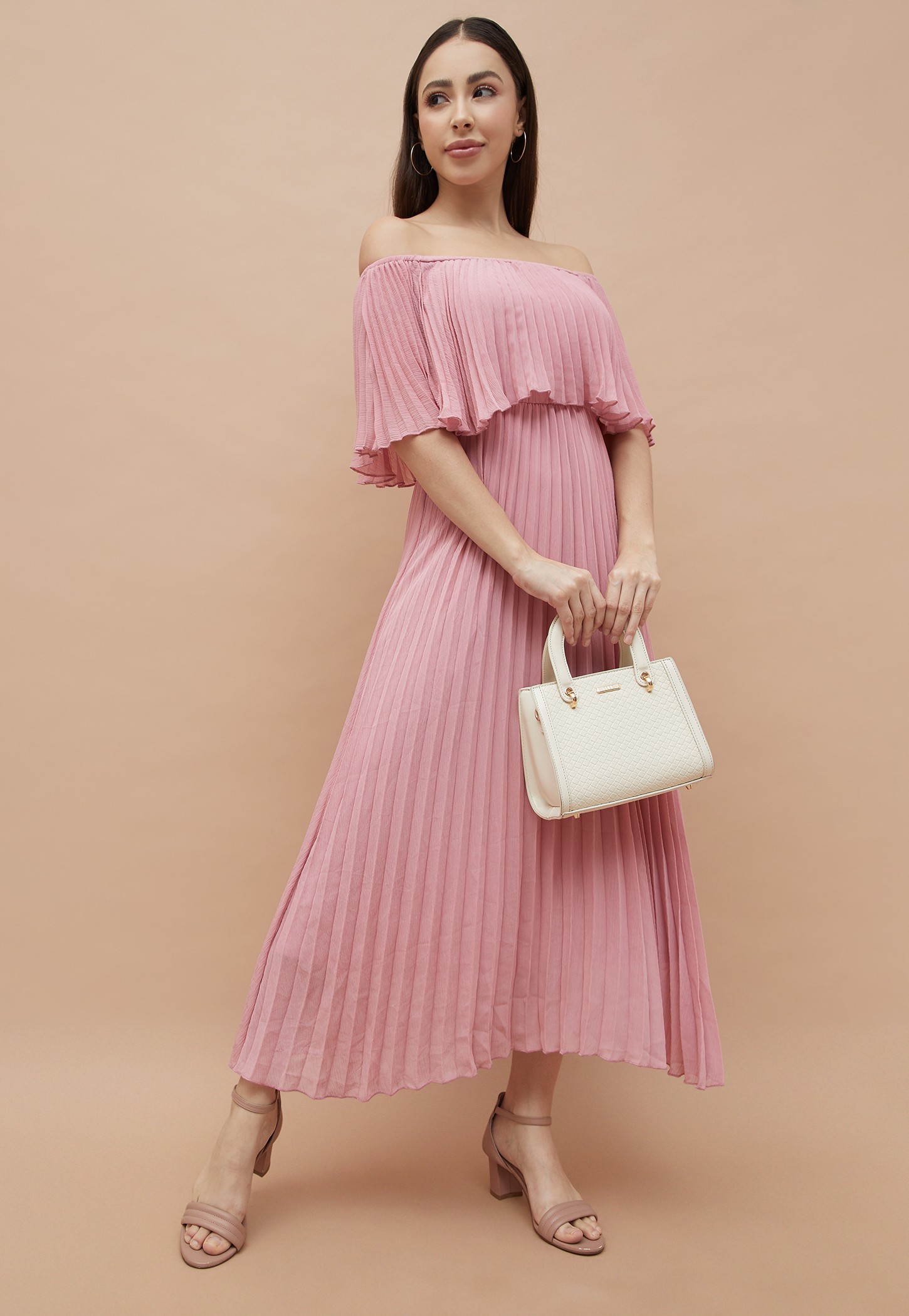 CODE Pleated Off-Shoulder Maxi Dress-picture-34