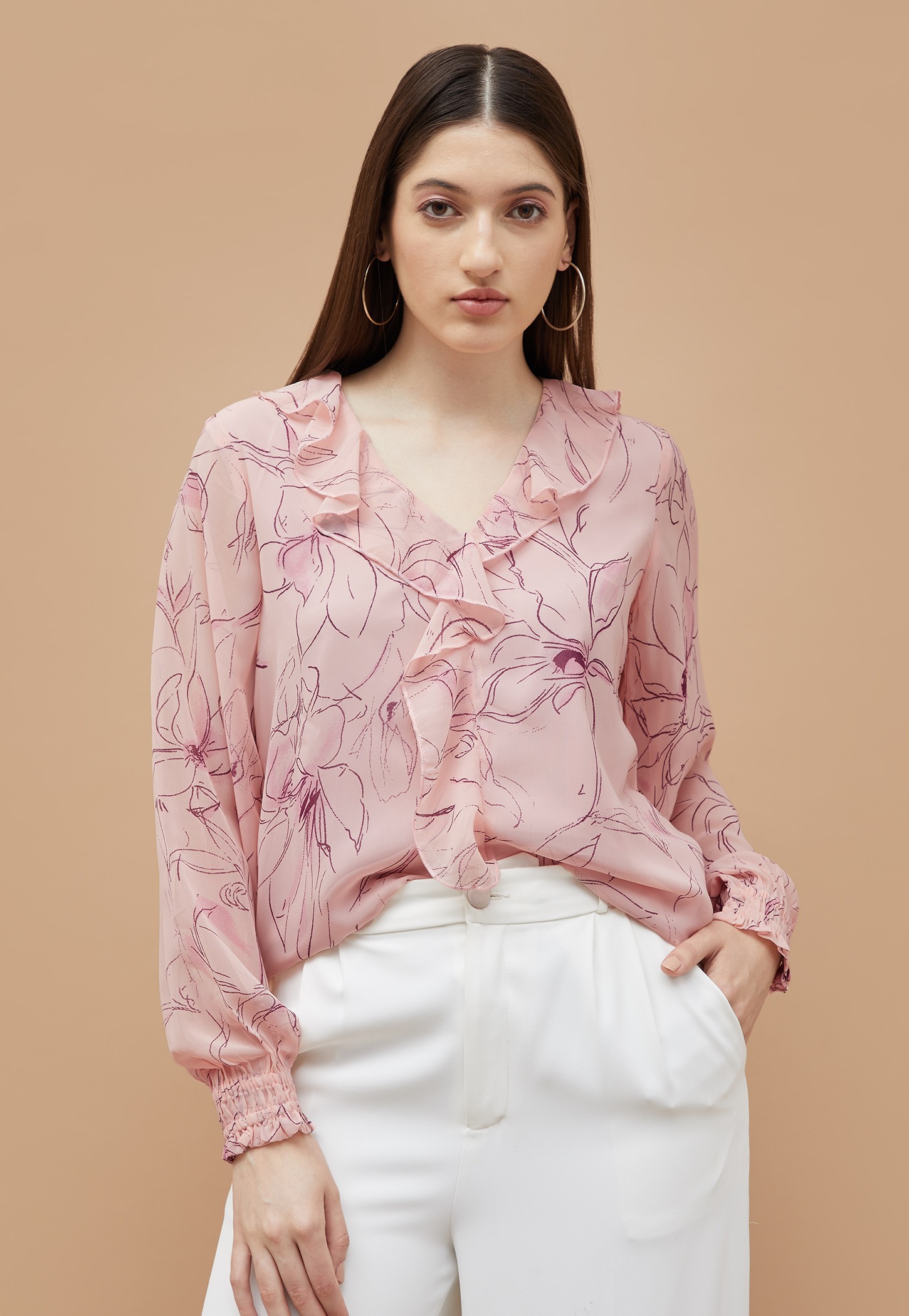 CODE Floral Printed V-Neck Top-picture-21
