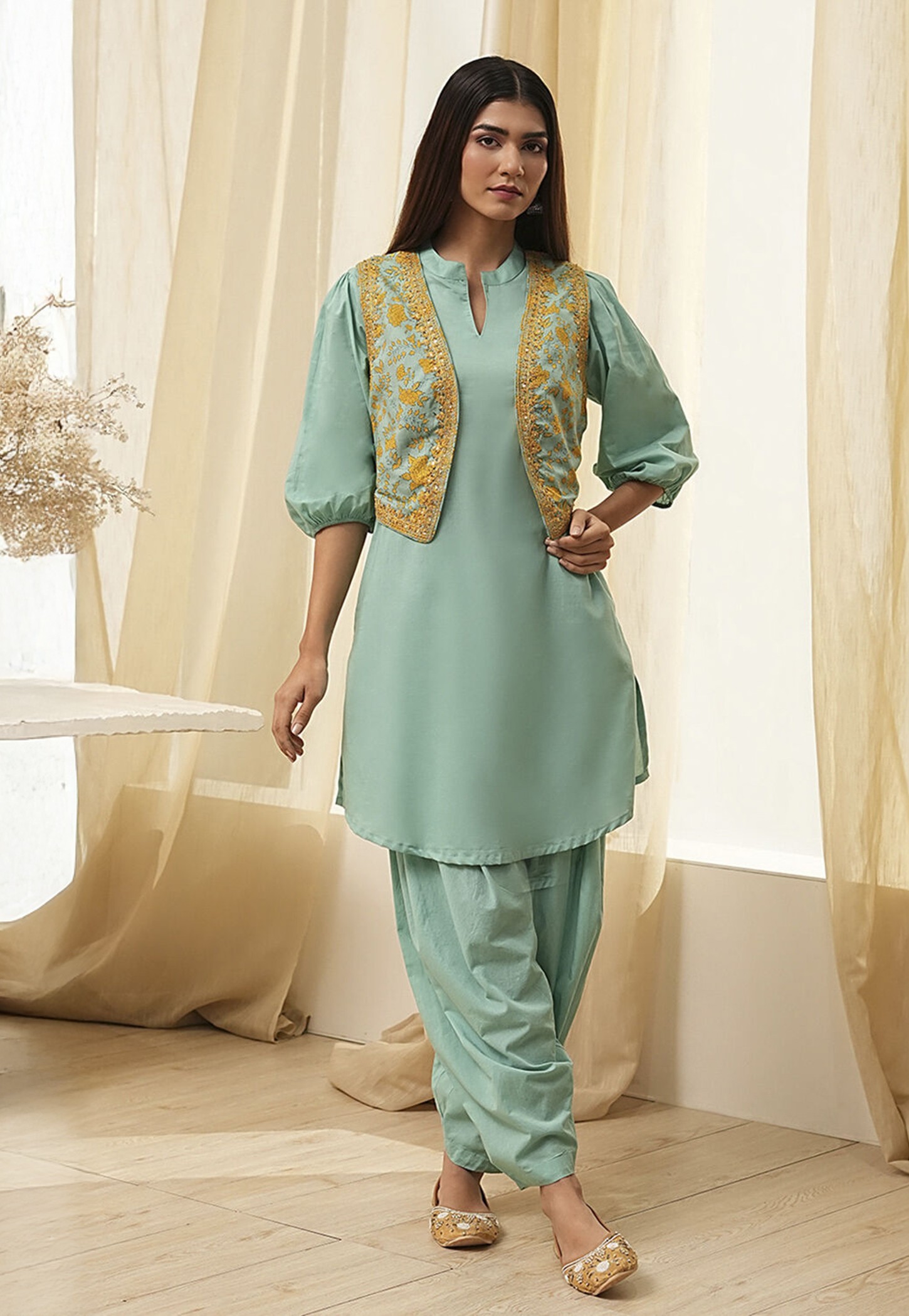BIBA Straight Kurta Set with Embroidered Jacket-picture-35