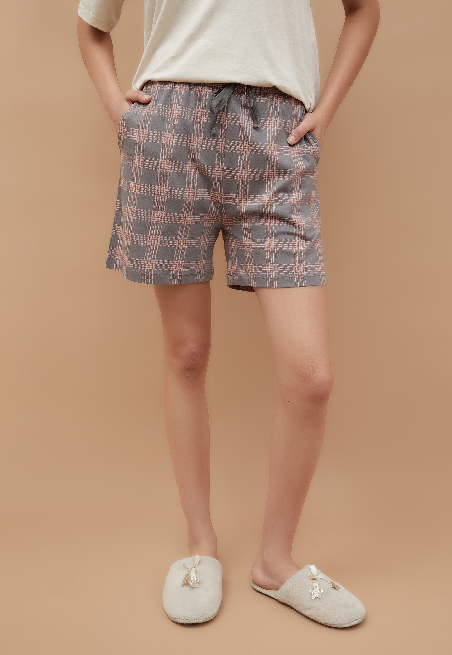 GINGER Checked Elasticated Shorts-image-18