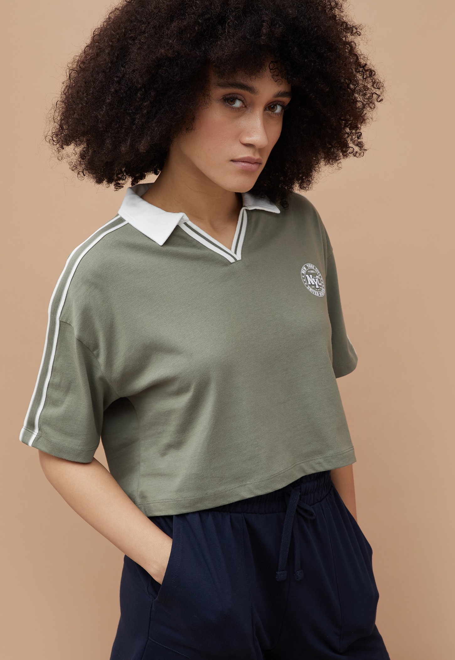 KAPPA Striped Johnny Collar Crop T-shirt-picture-32