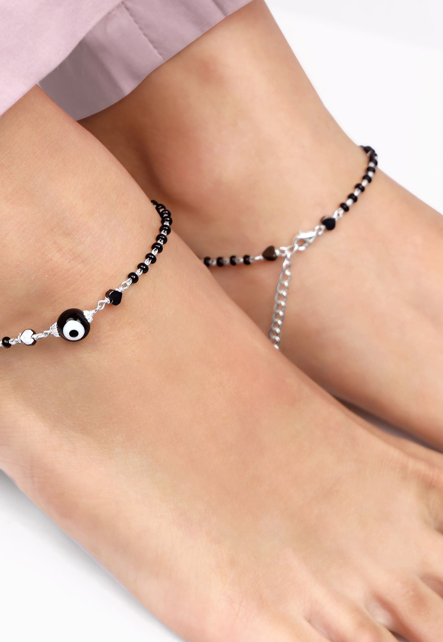 GIVA Sterling Silver Beaded Evil Eye Anklet-picture-17