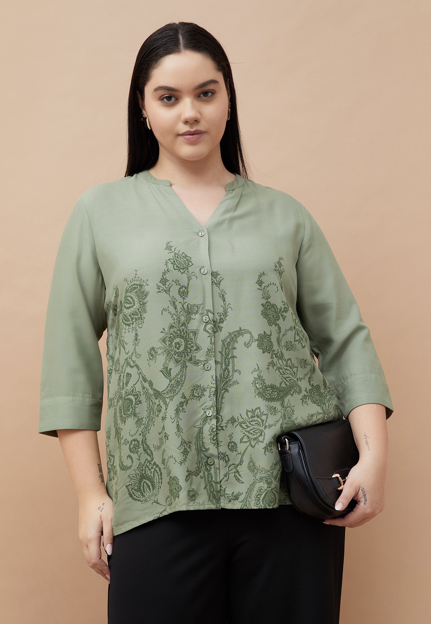 NEXUS Floral Print Band Collar Top-picture-3