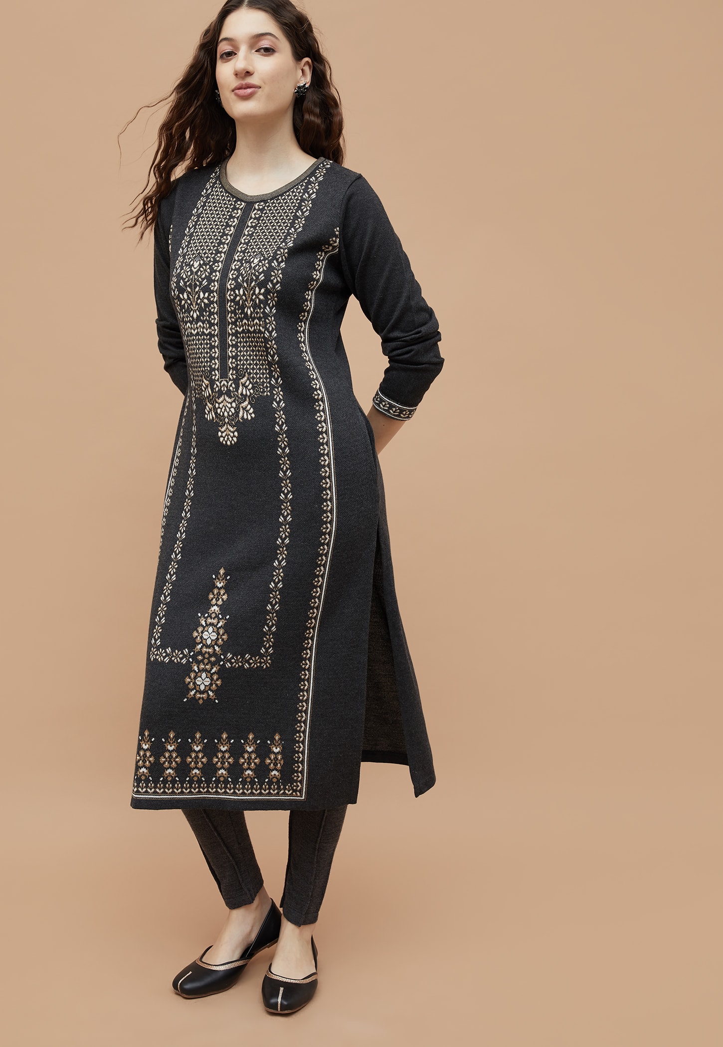 MELANGE Knitted Winter Straight Kurta-picture-33