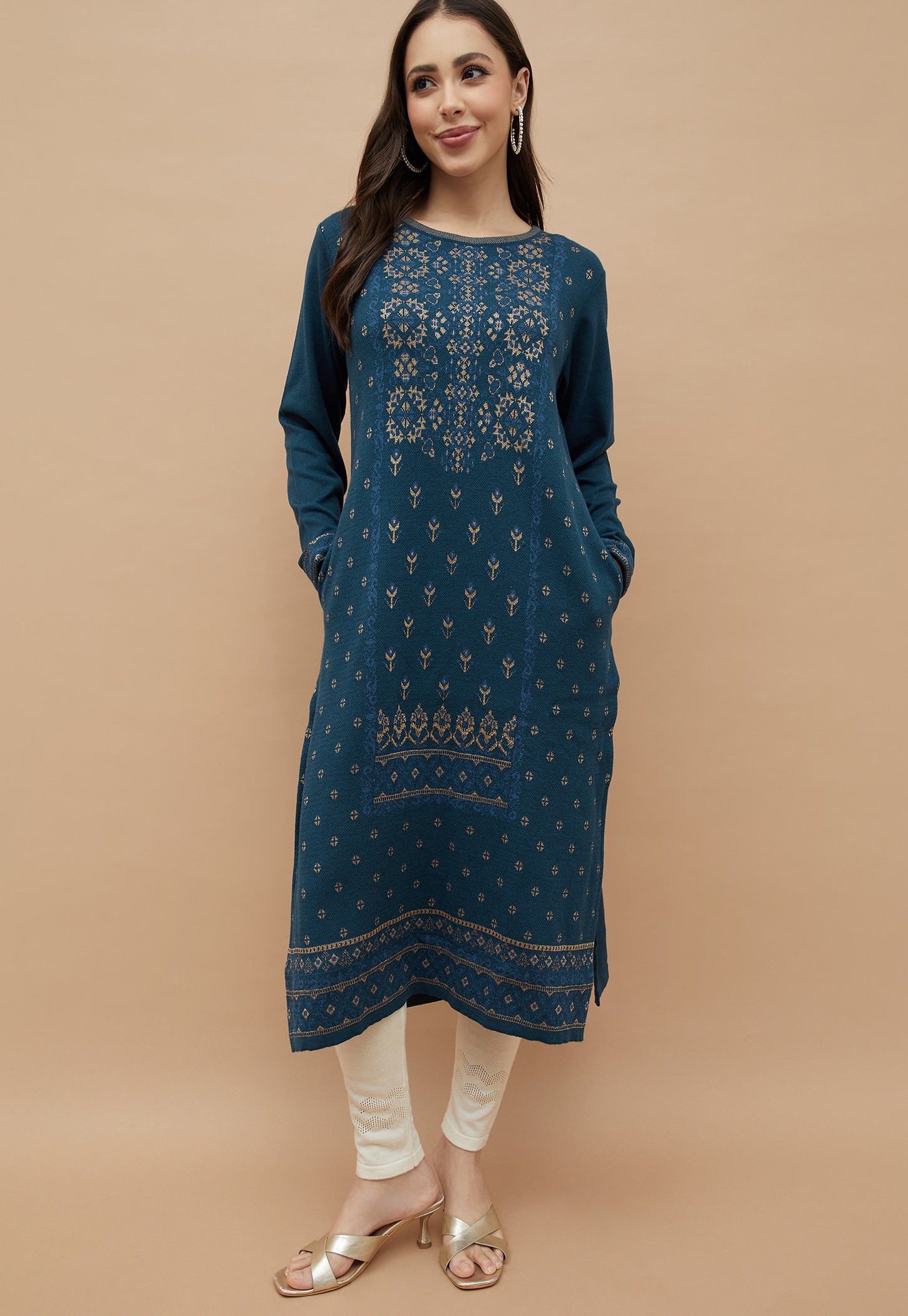 MELANGE Patterned Straight Winter Kurta-picture-13