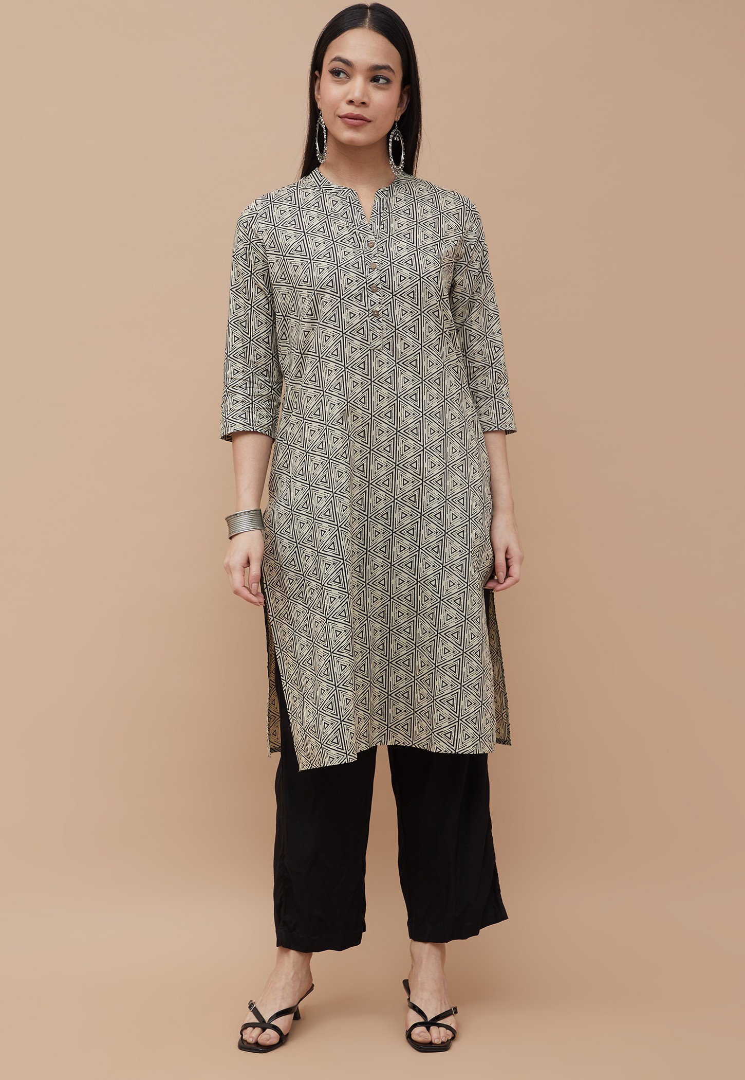MELANGE Geometric Print Straight Kurta-image-10