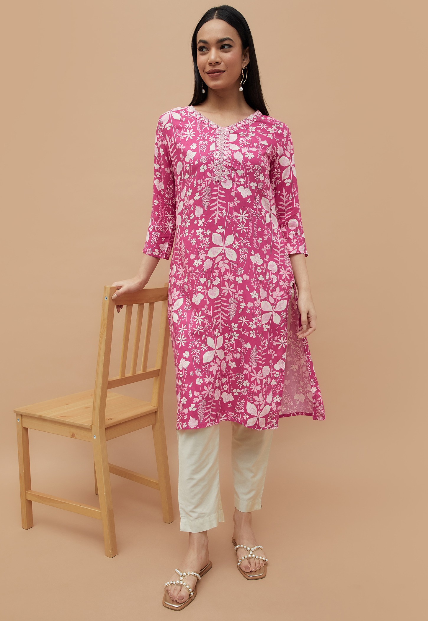 MELANGE Floral Print Straight Kurta-picture-43