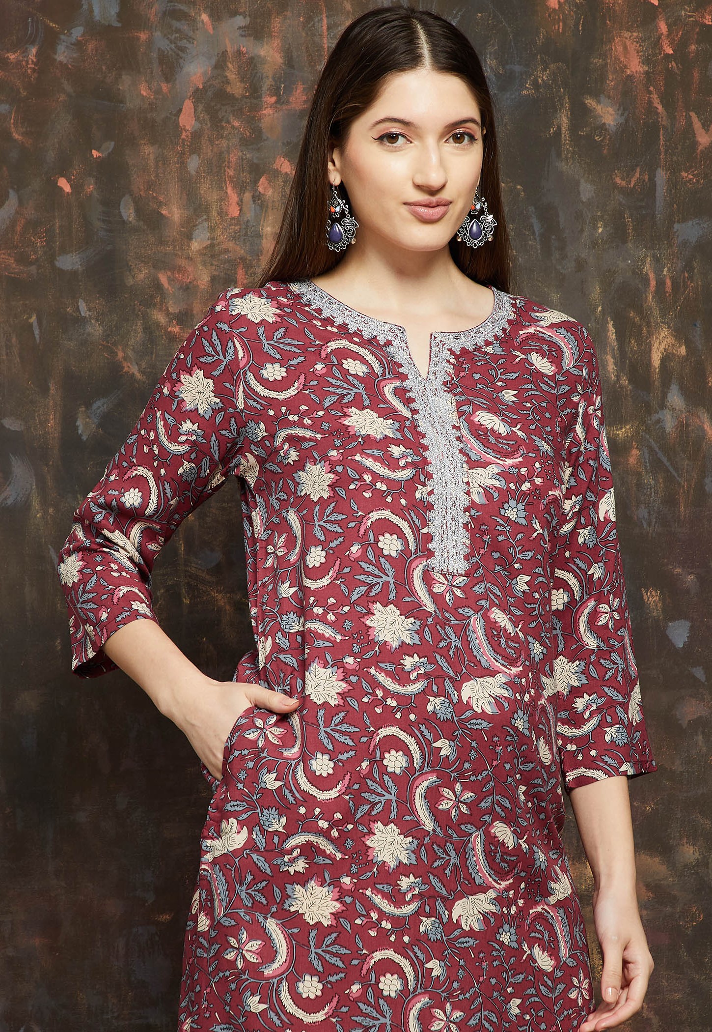 MELANGE Floral Print Straight Kurta-picture-40