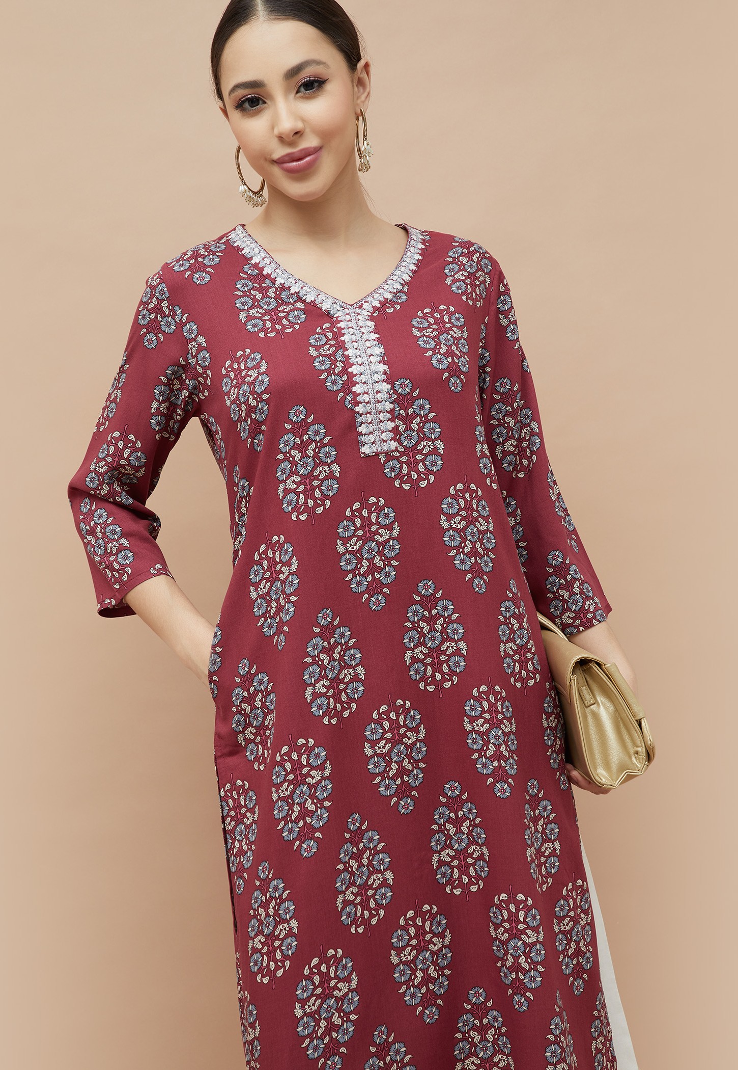 MELANGE Floral Print Straight Kurta-picture-51