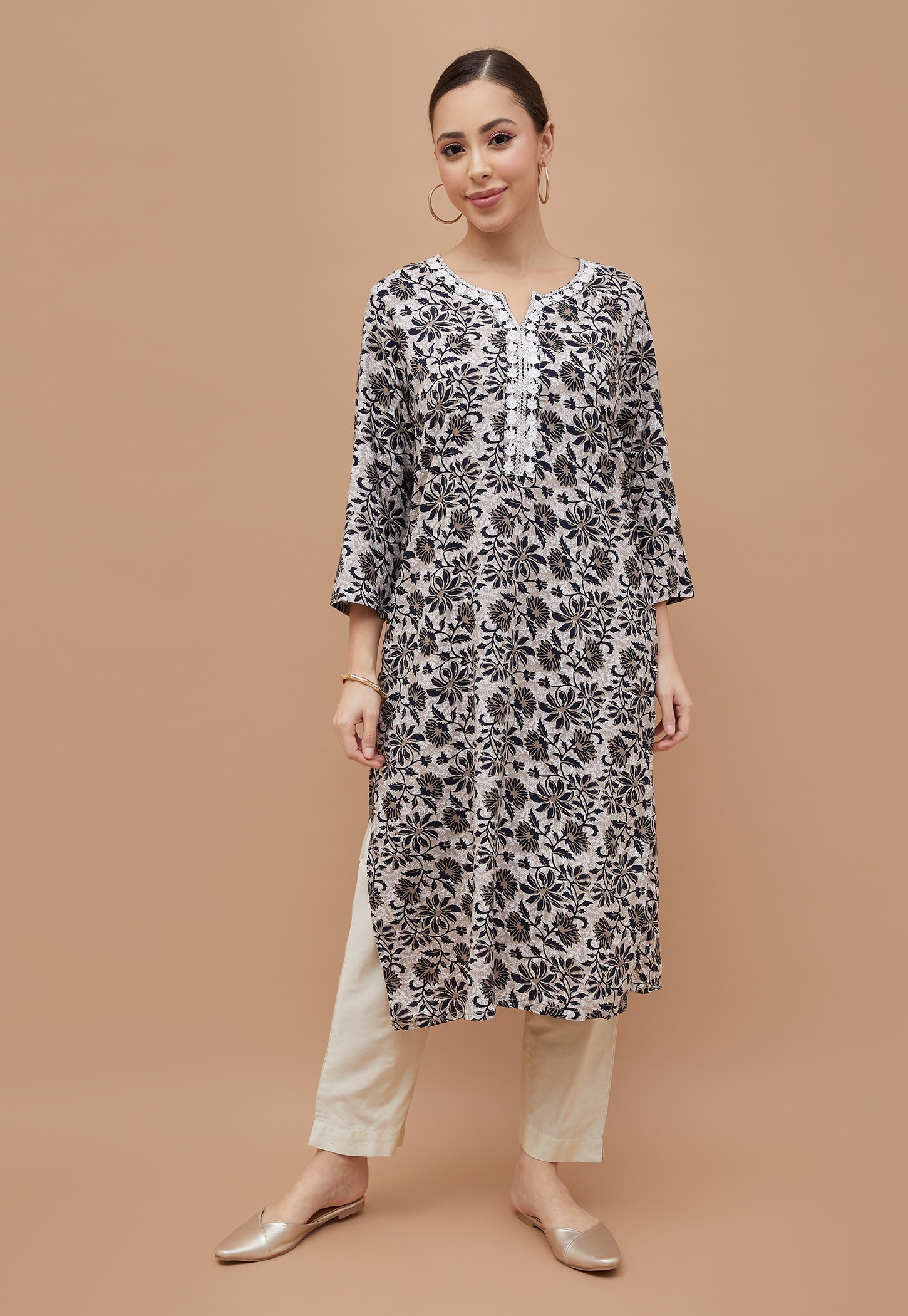 MELANGE Floral Print Straight Kurta-picture-32