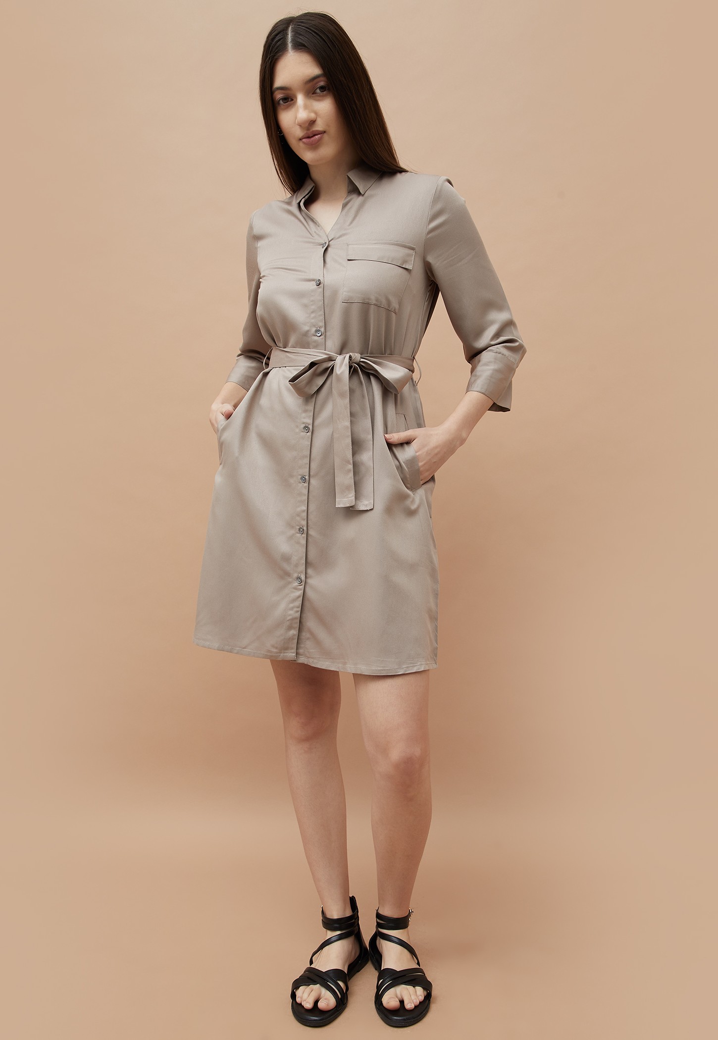 FAME FOREVER Solid Shirt Dress-picture-25