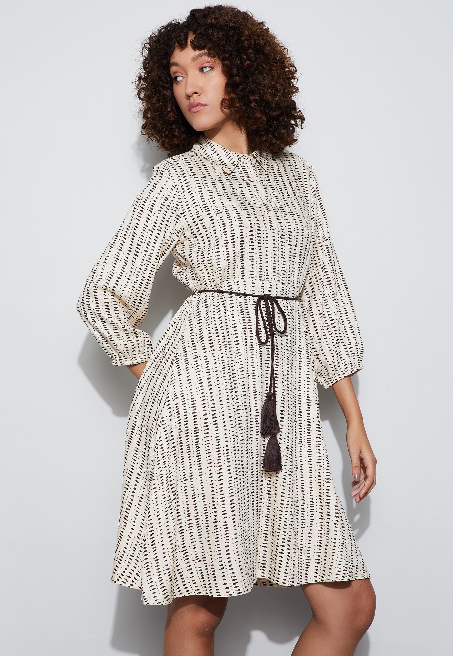 FAME FOREVER Printed Shirt Dress with Waist Tie-picture-34
