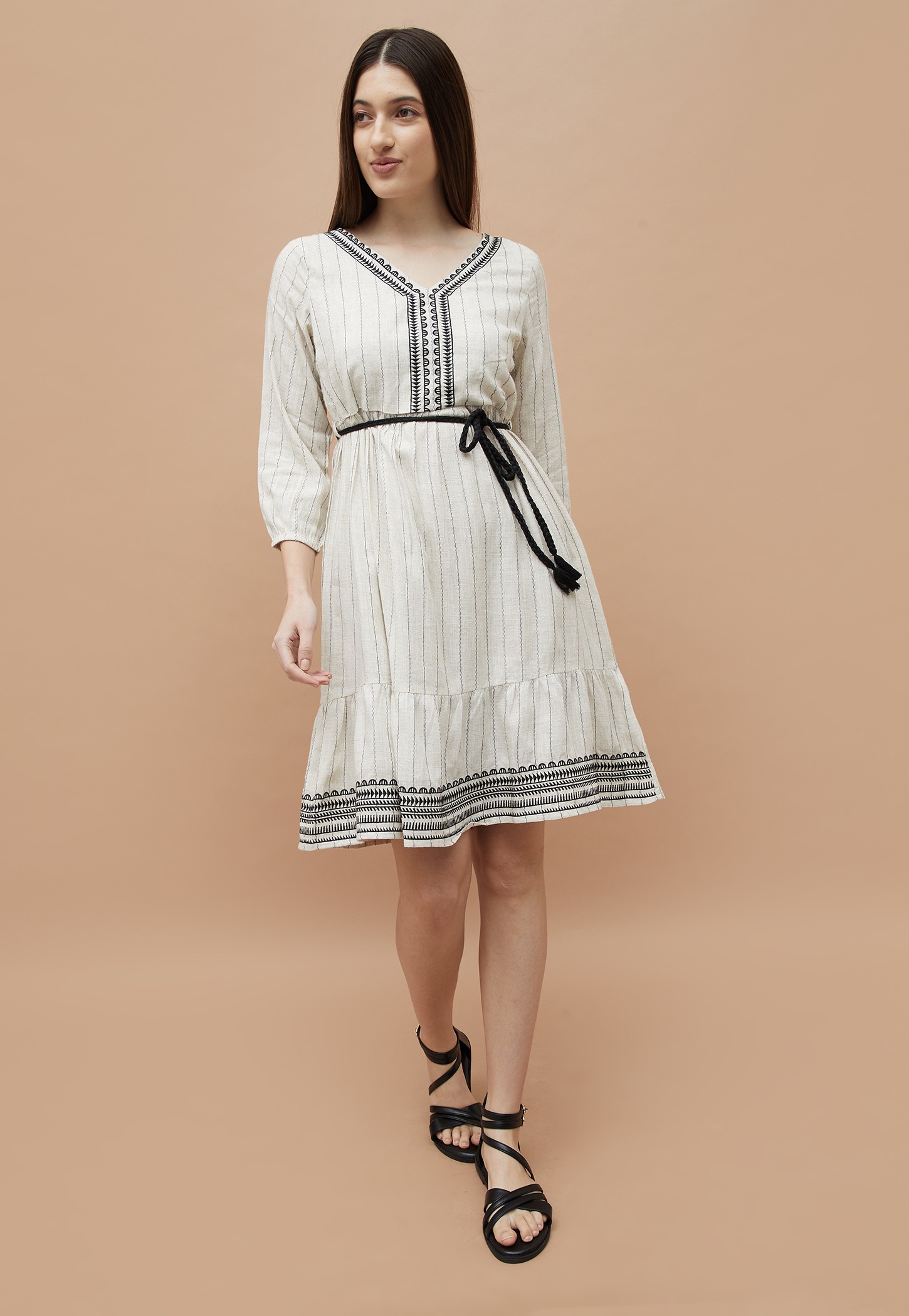FAME FOREVER Solid Tie-Up A-Line Dress-picture-54