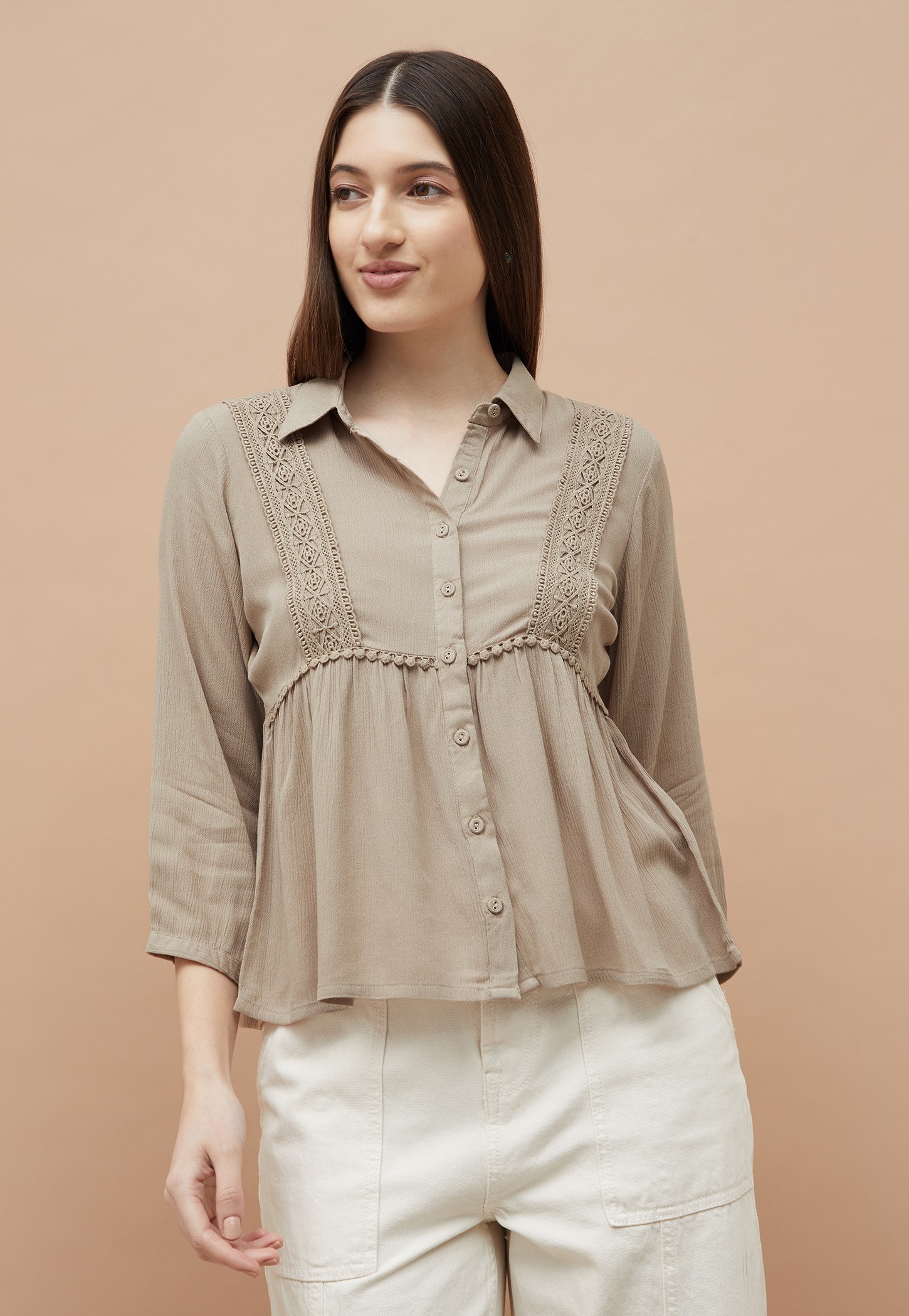 FAME FOREVER Lace Button-Down Casual Top-picture-15