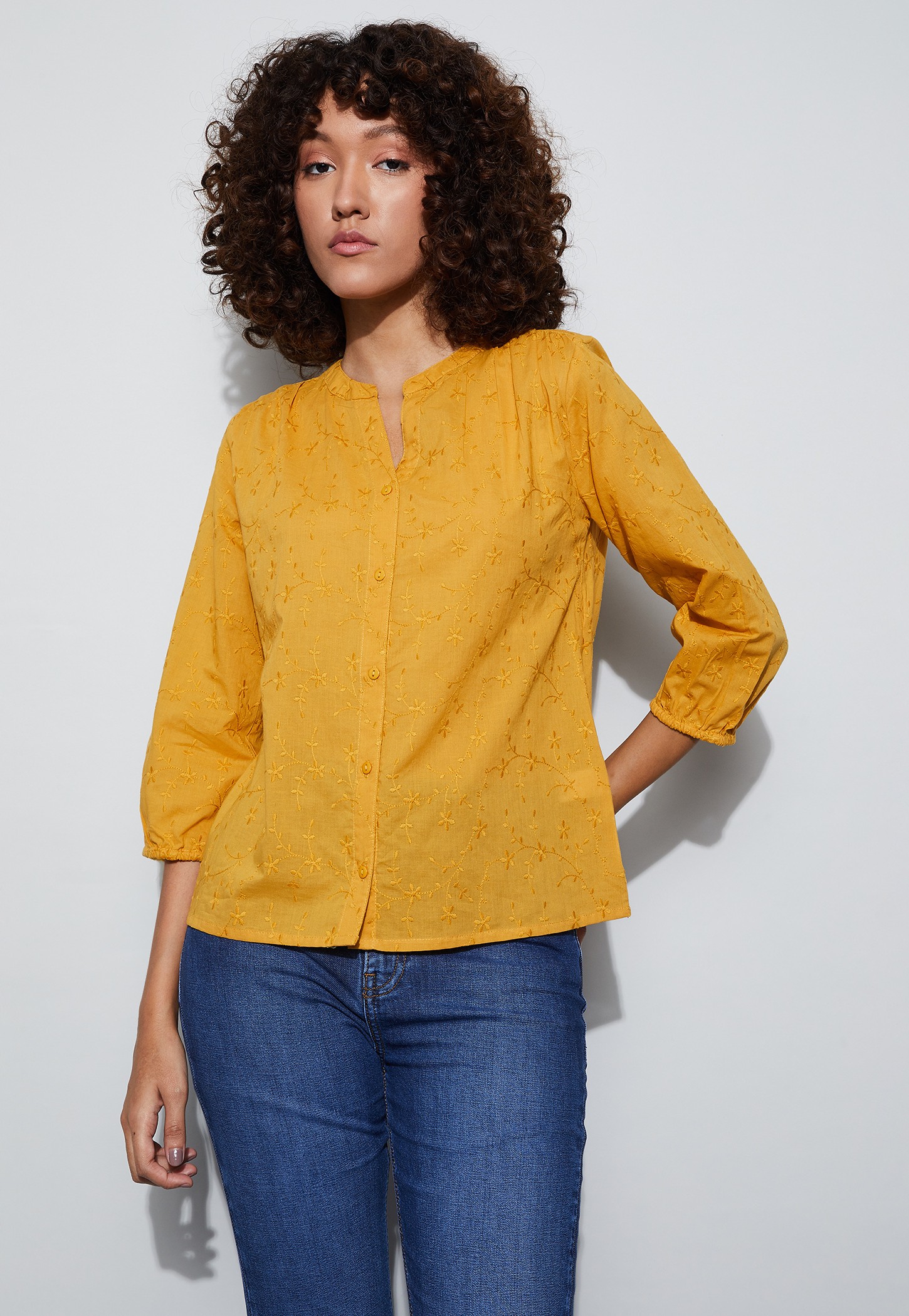 FAME FOREVER Embroidered Band Collar Top-picture-31