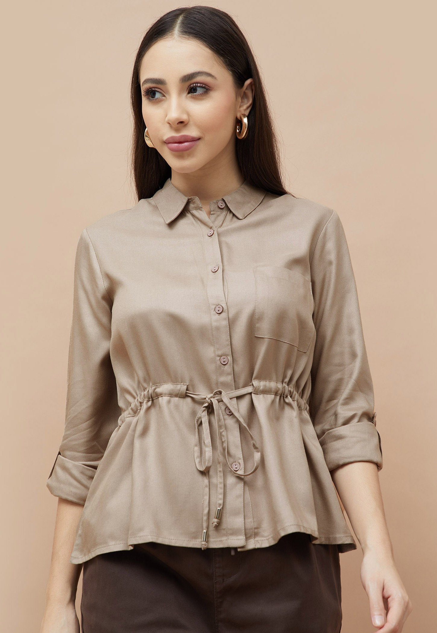 FAME FOREVER Cinched Waist Shirt-Style Top-picture-54