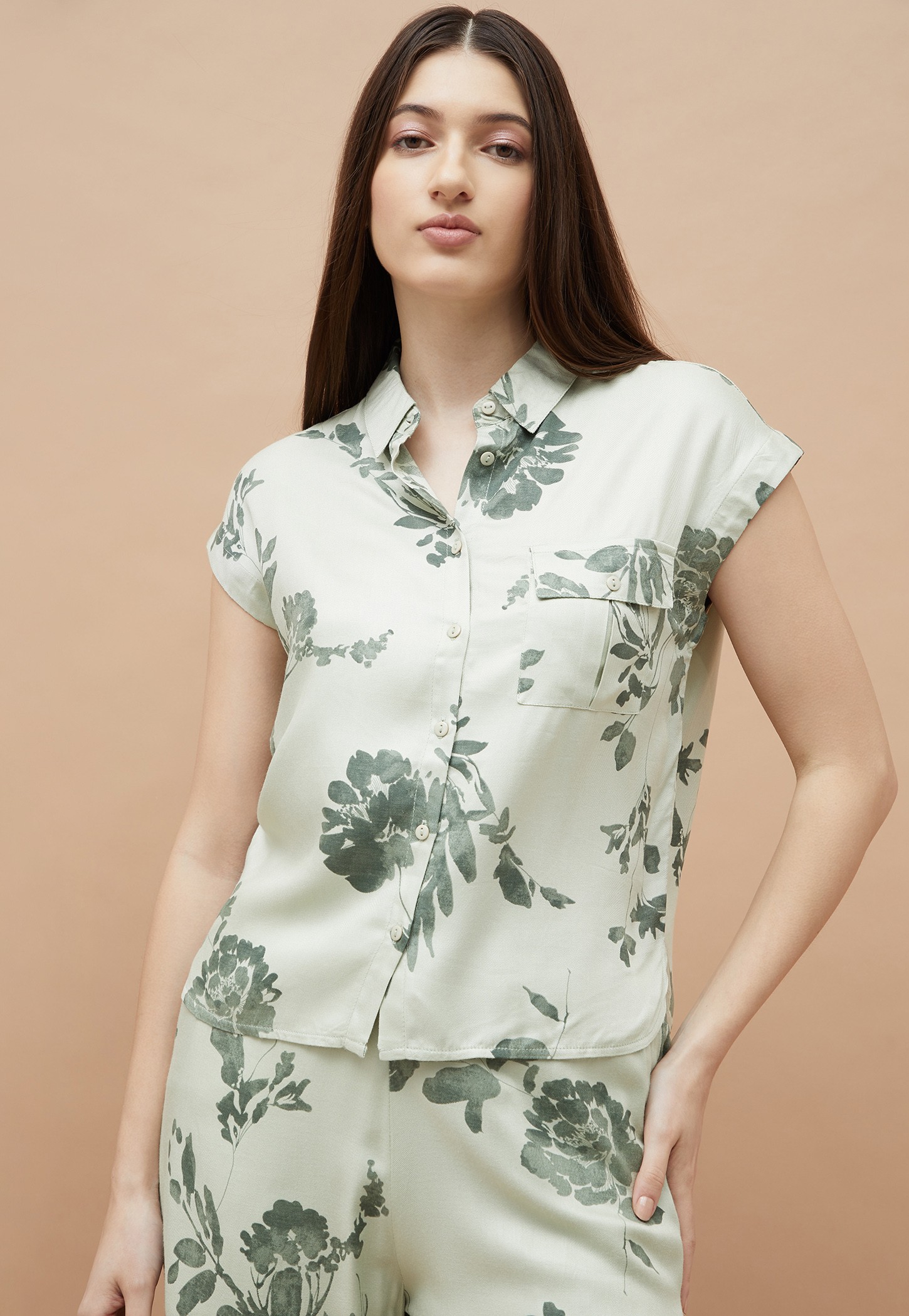 FAME FOREVER Botanical Print Shirt with Flap Pocket-picture-29