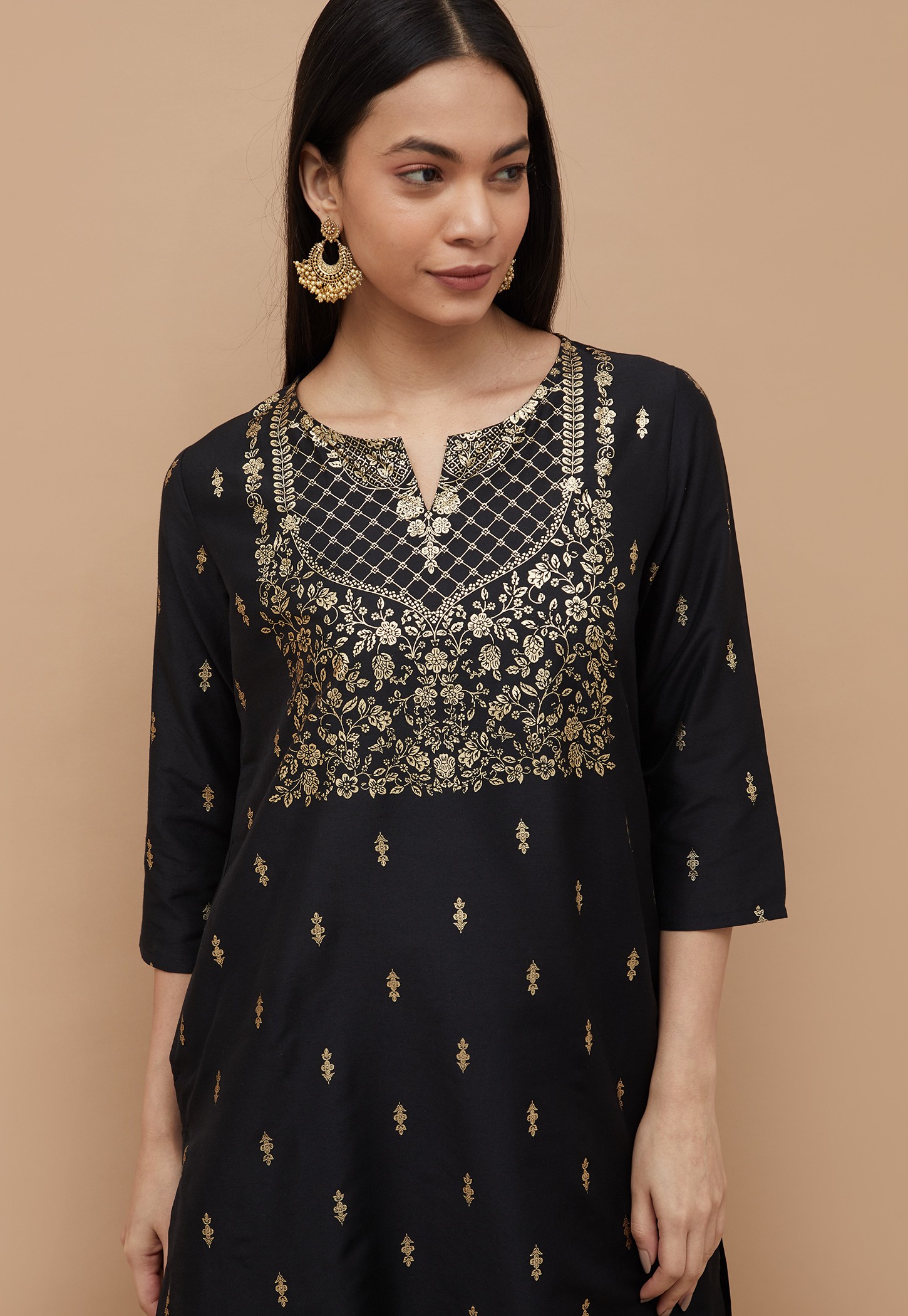 MELANGE Foil Print Straight Kurta-picture-14