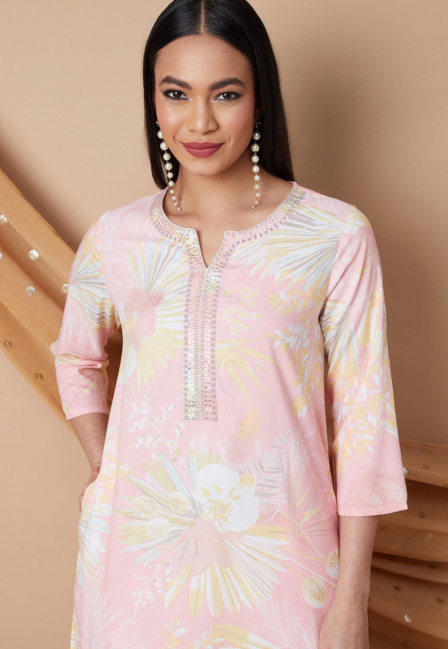 MELANGE Floral Print Straight Kurta-picture-25