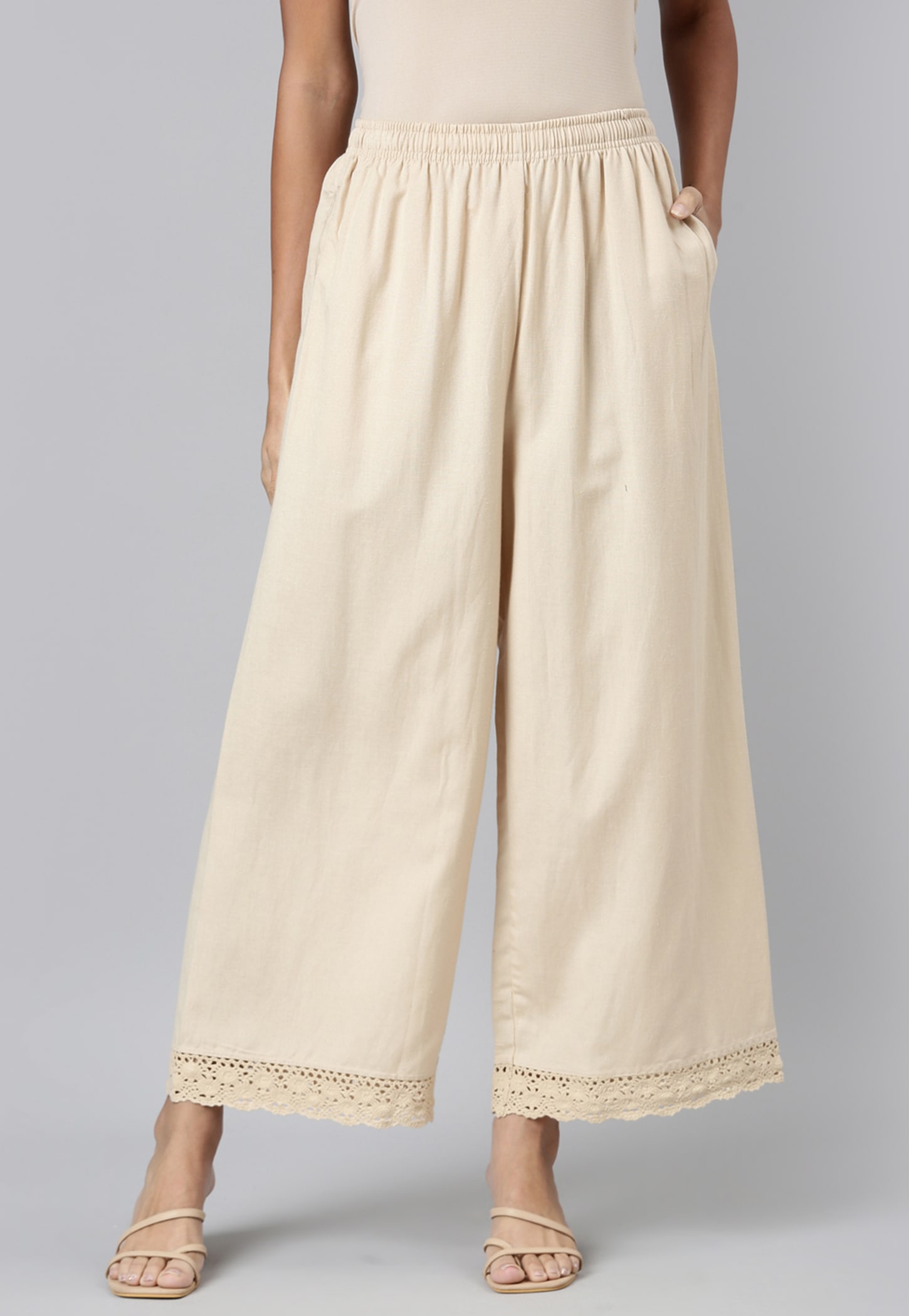GO COLORS Lace Trimmed Palazzos-image-20