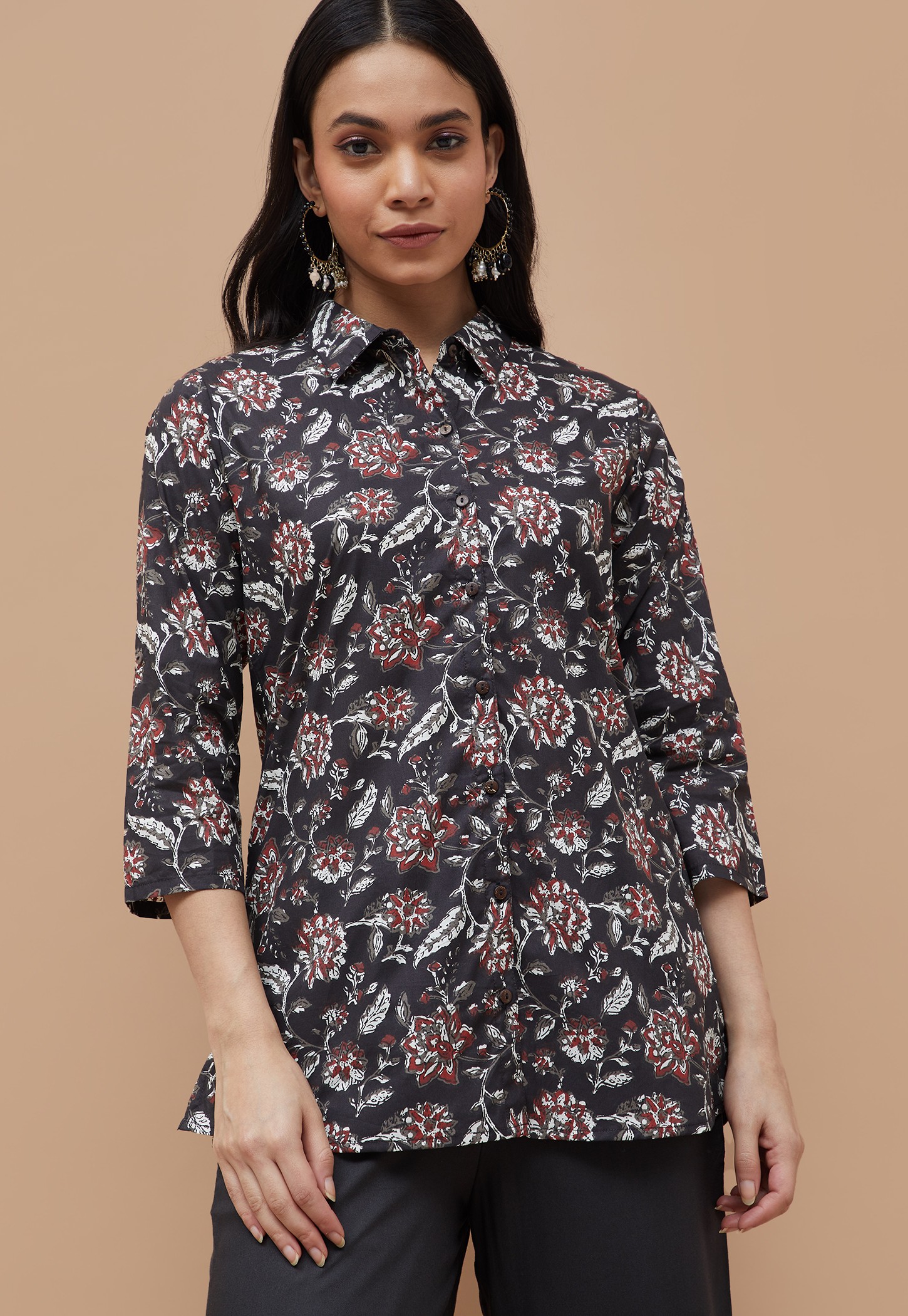MELANGE Floral Print Shirt Style Tunic-picture-33