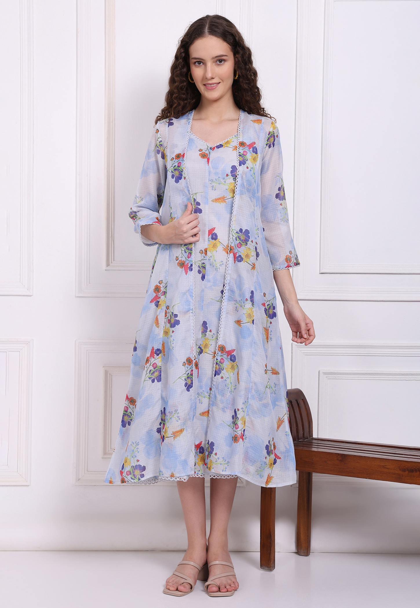 W Floral Print A-Line Dress with Jacket-picture-19