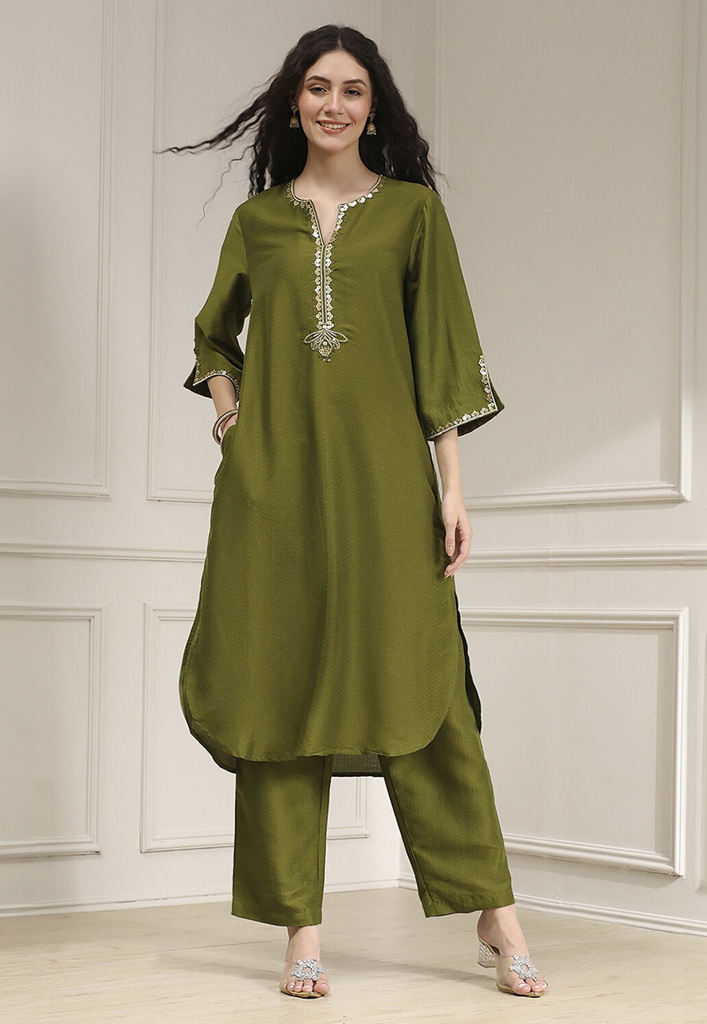 BIBA Sequin Embroidered Straight Kurta Set-picture-15