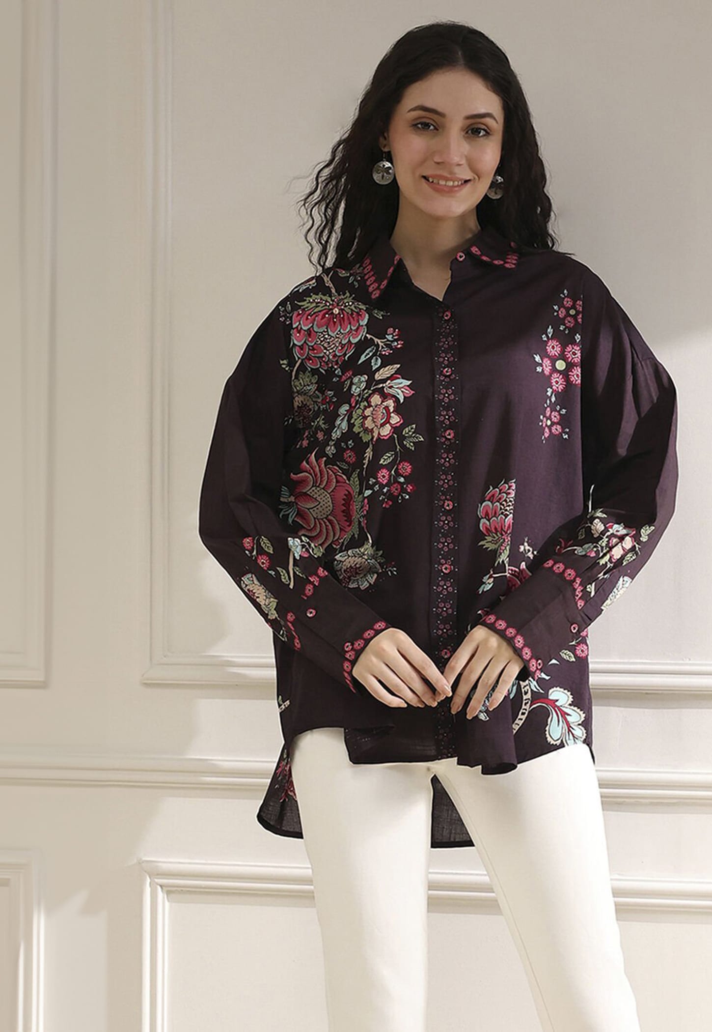 BIBA Floral Print Tunic with High Low Hem-image-7