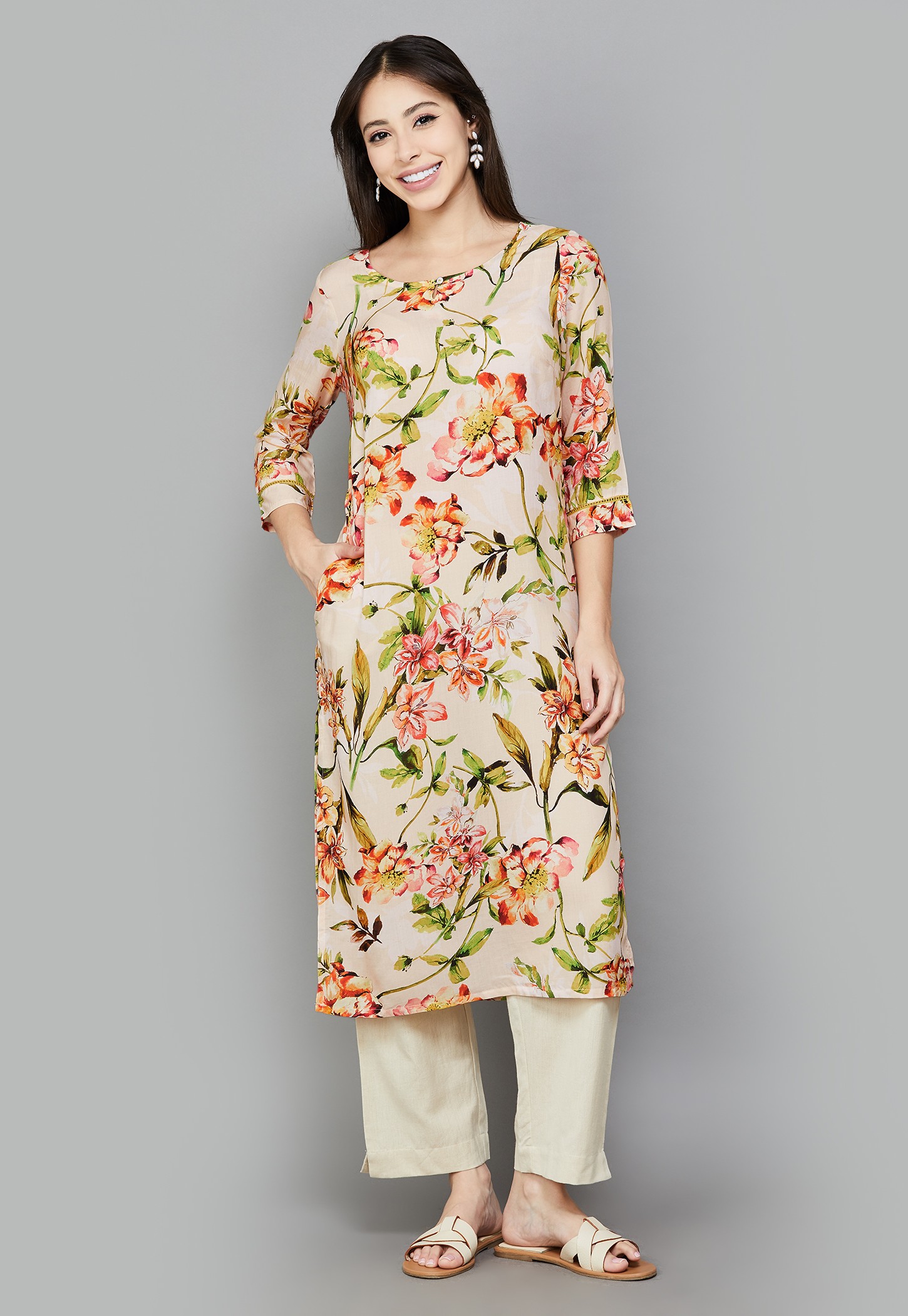 AURELIA Floral Print Straight Calf Length Kurta-picture-33