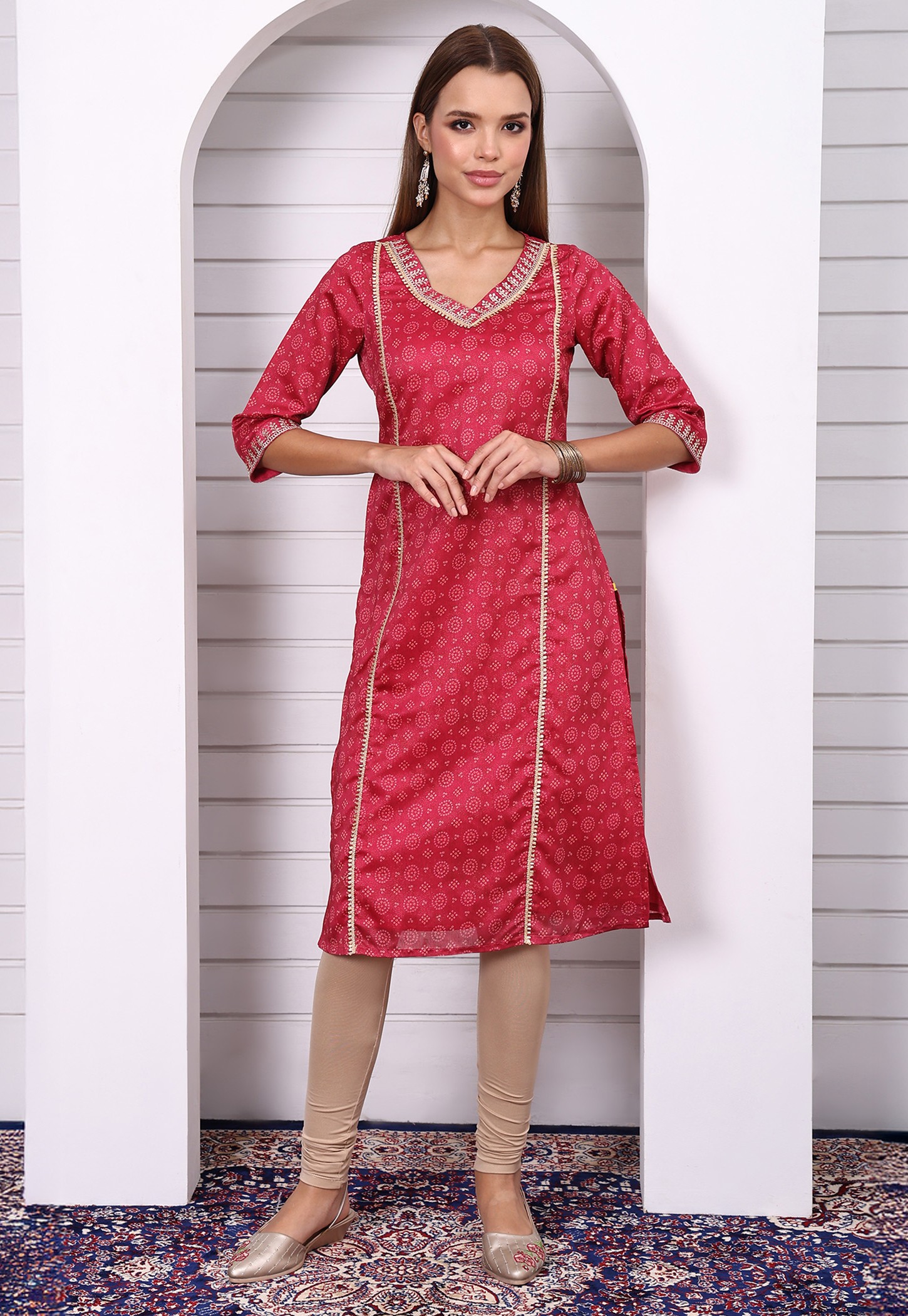 AURELIA Bandhani Print Straight Kurta-image-33