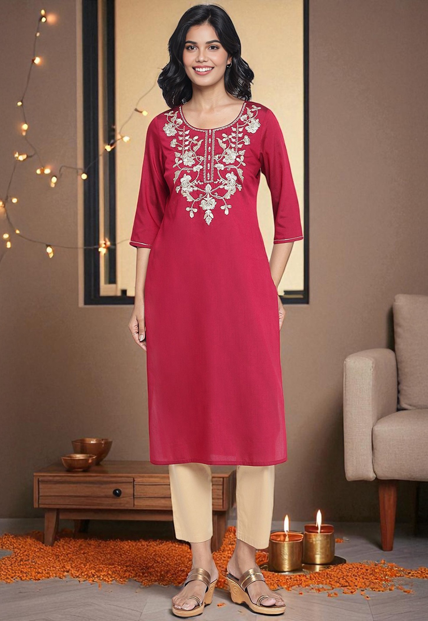 AURELIA Embroidered Straight Kurta-image-34