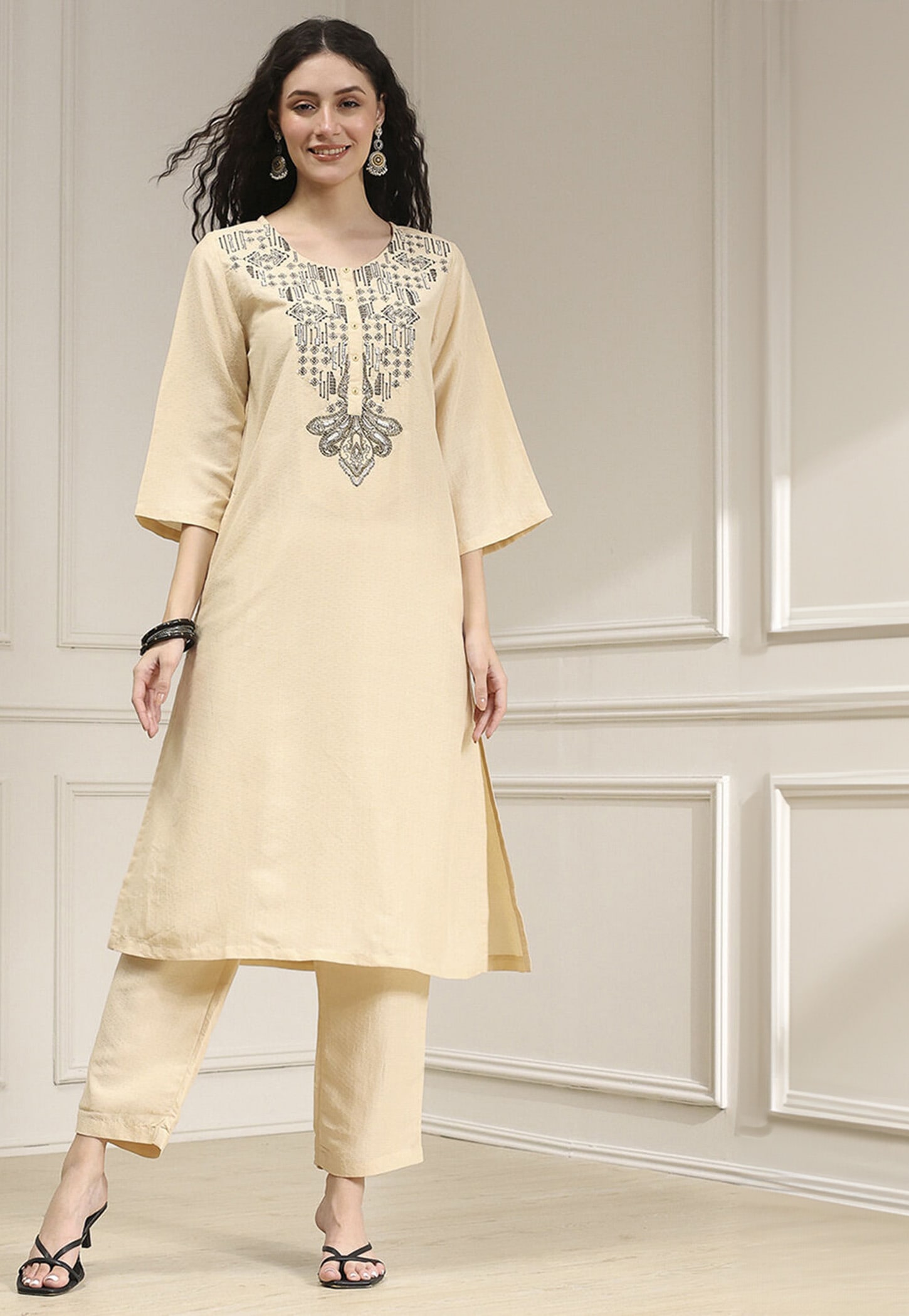 BIBA Embroidered Yoke Straight Kurta Set-picture-36