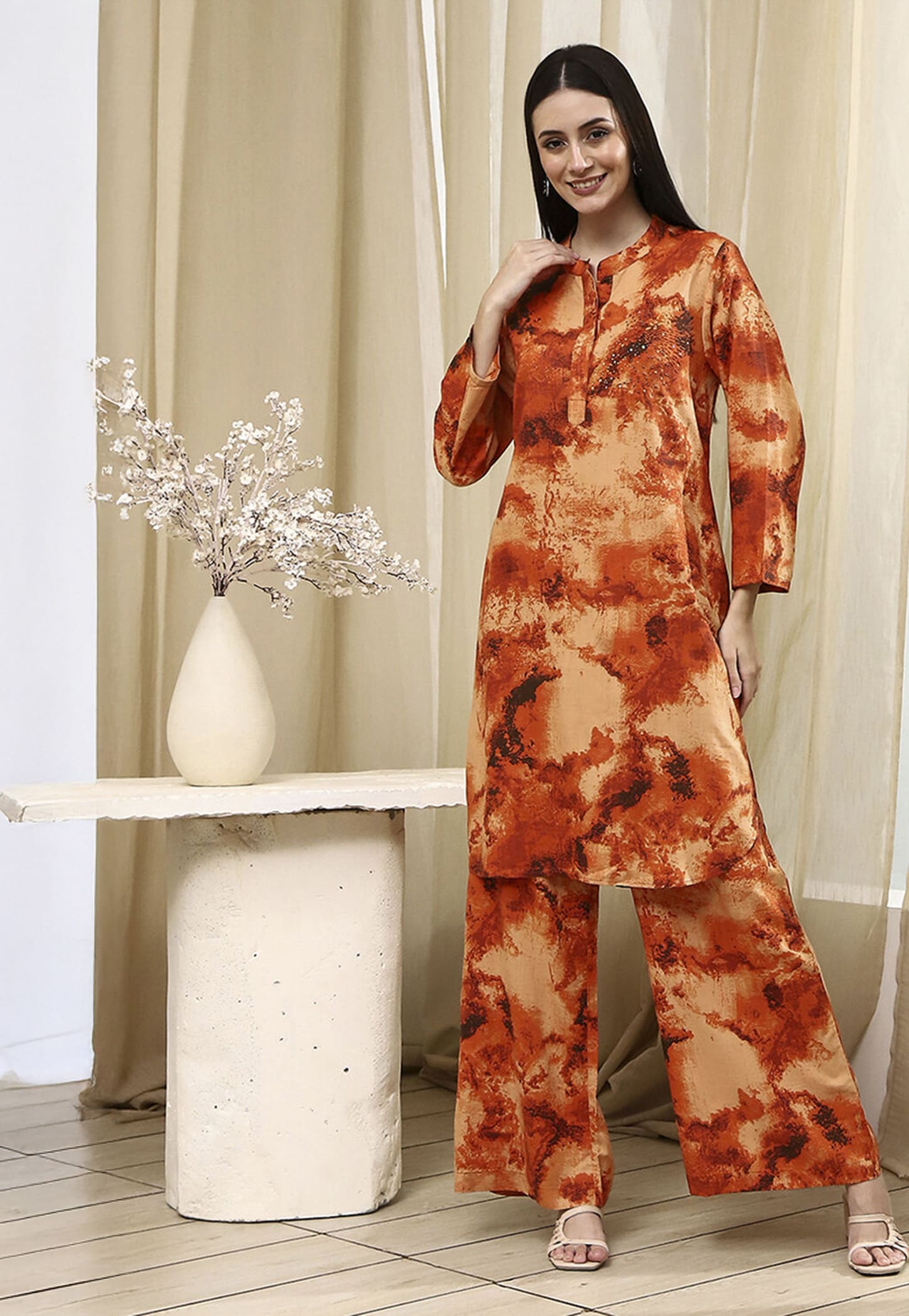 GLOBAL DESI Tie & Dye Straight Kurta Set-image-28
