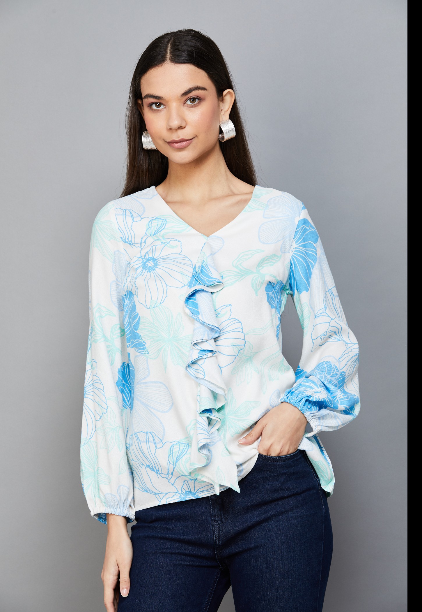 AND Floral Print V-Neck Top-image-45