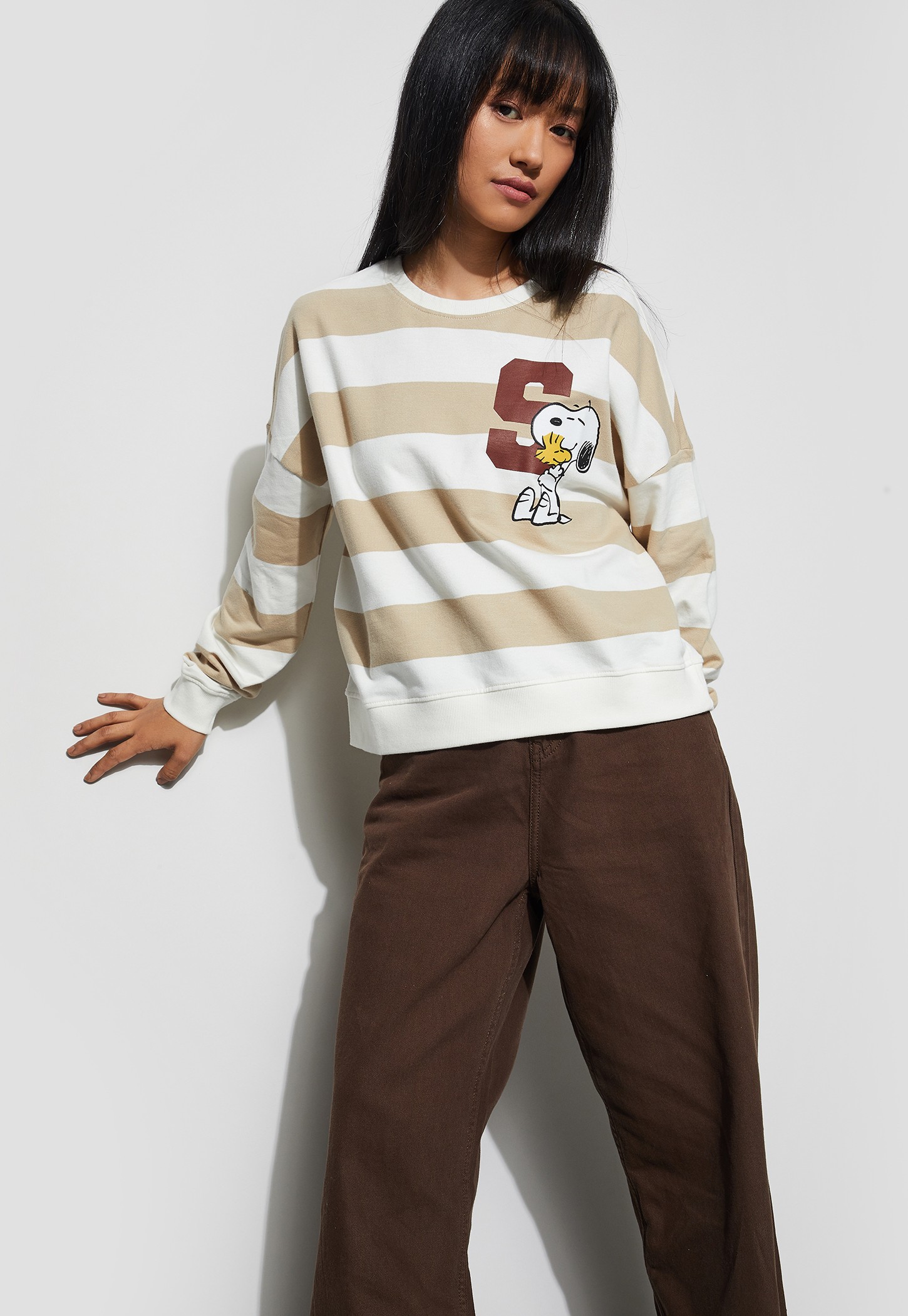 GINGER Snoopy Print Striped T-shirt-picture-34