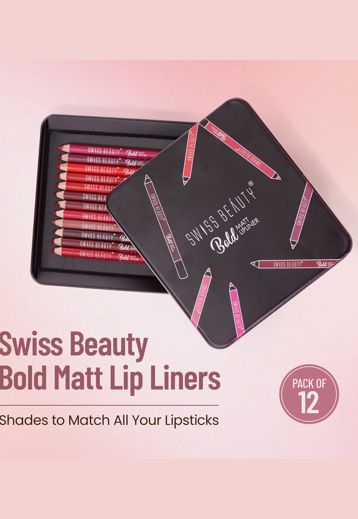 SWISS BEAUTY Bold Matt Lip Liner Set - Pack of 12 - 1.6g each-image-16