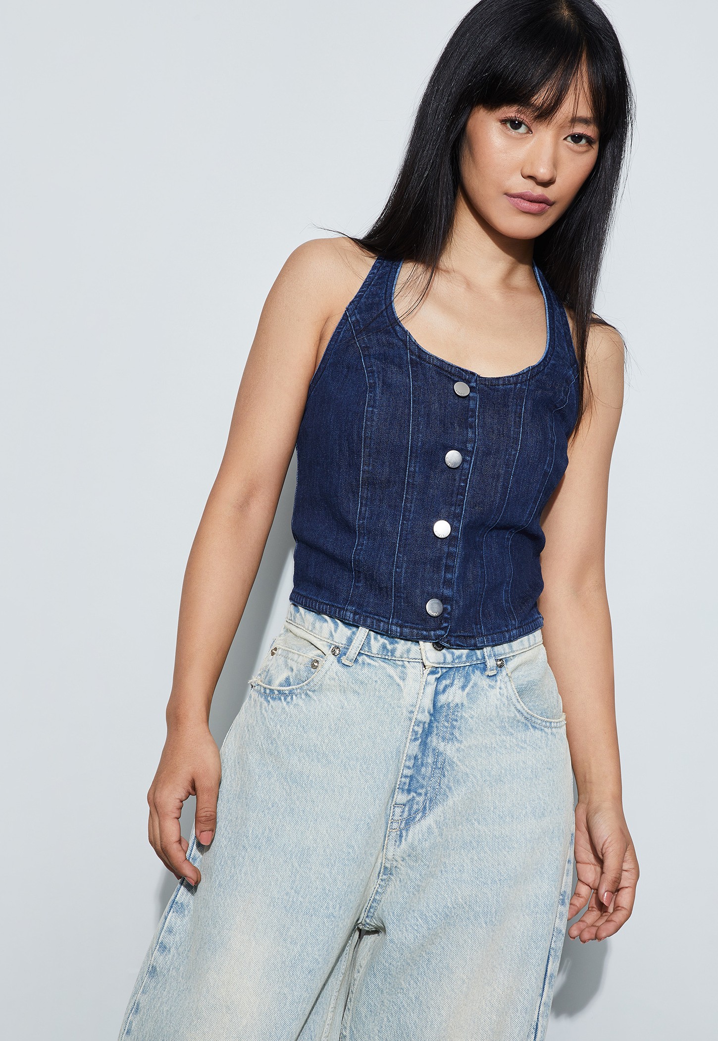 GINGER Panelled Halter Neck Denim Top-picture-11