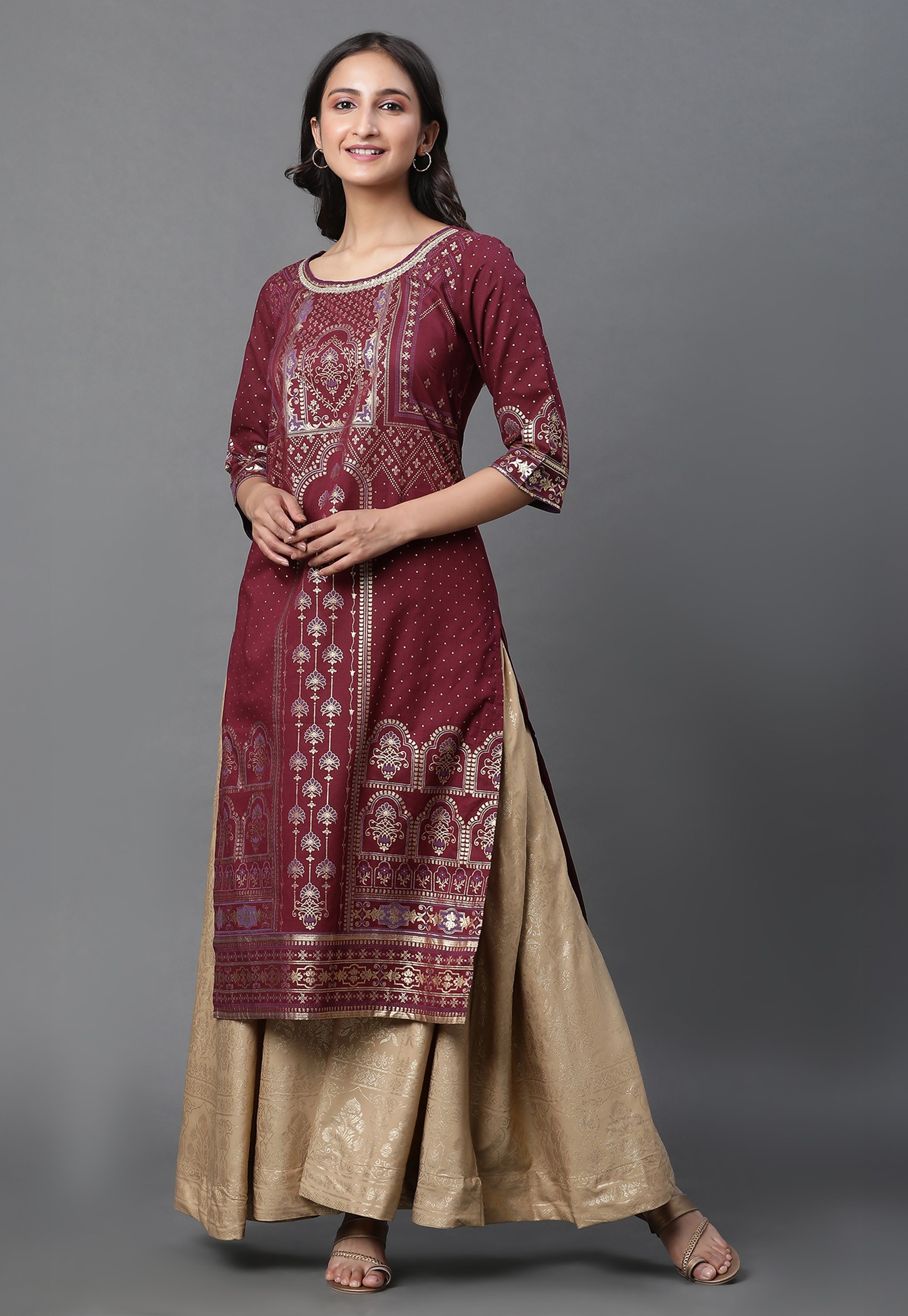 AURELIA Foil Print Straight Kurta-image-27