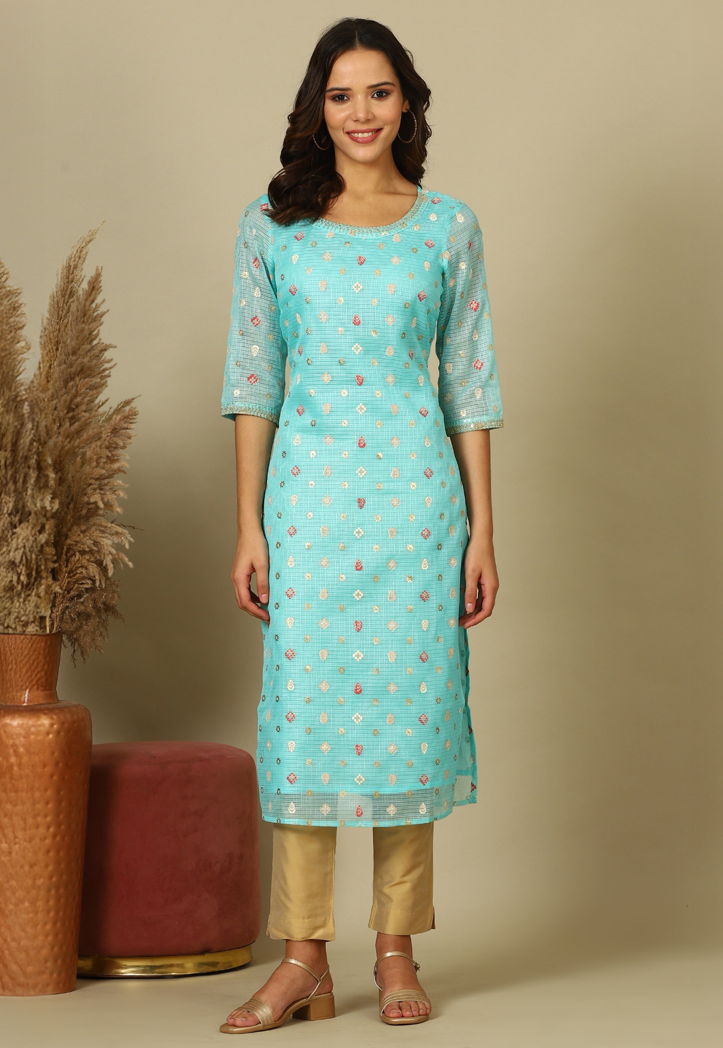 AURELIA Foil Print Straight Kurta-image-37