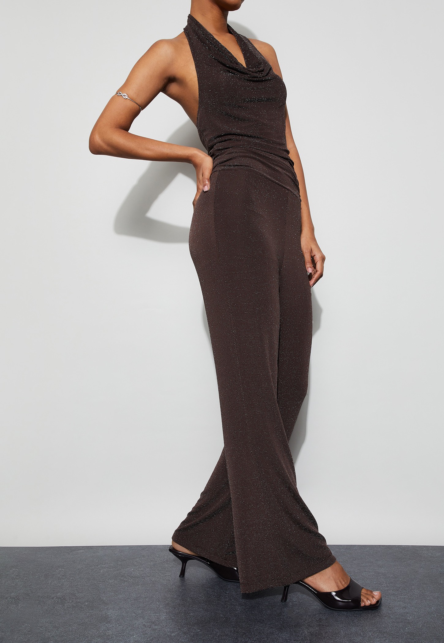 GINGER Metallic Woven Flared Trousers-image-4