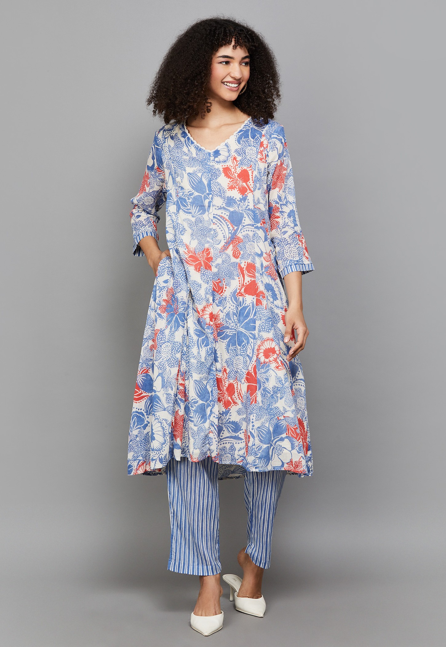 W Floral Print Kalidar Kurta Set-picture-31