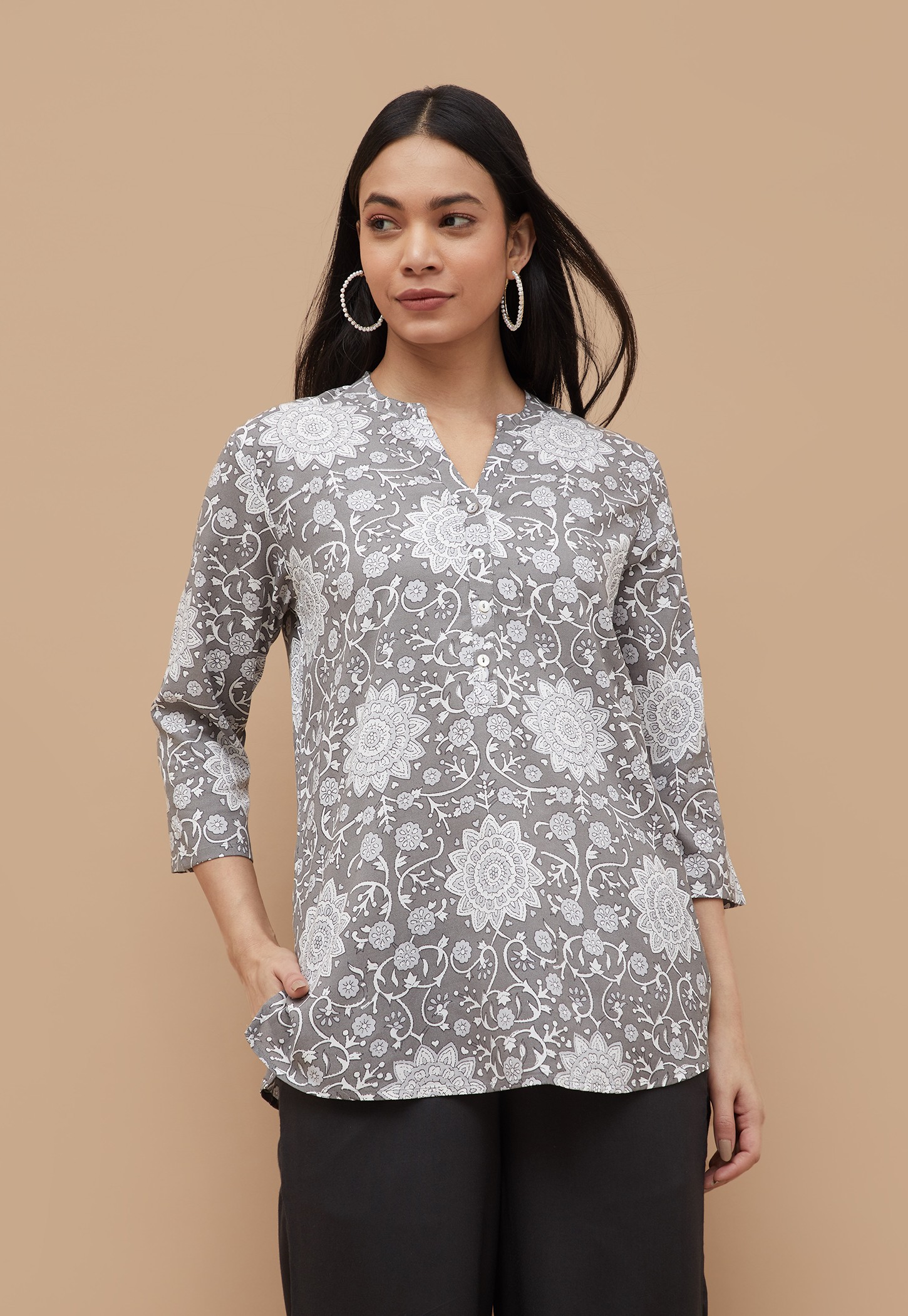 MELANGE Floral Print Straight Kurti-picture-33