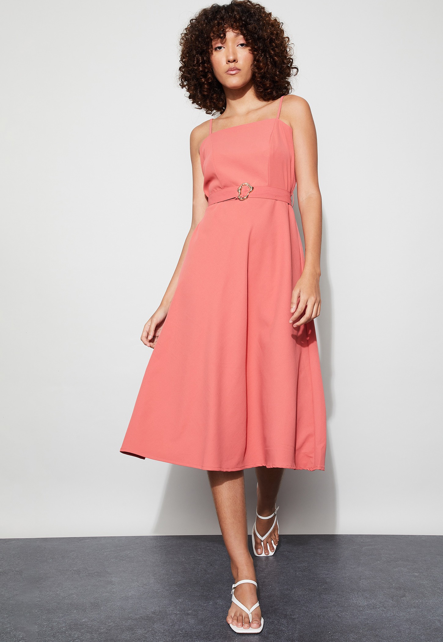 CODE Solid Belted Midi Dress-picture-34
