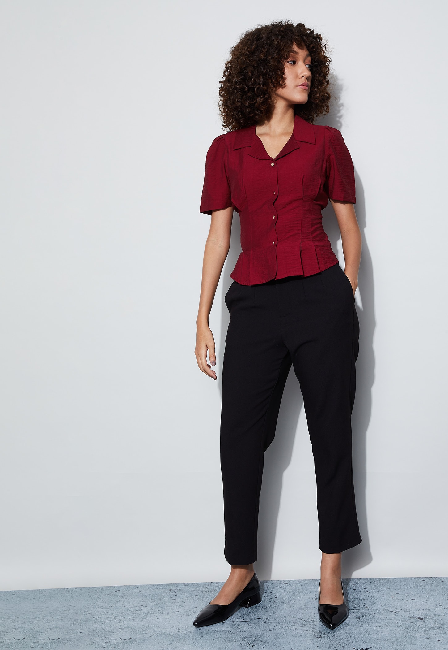 CODE Solid Puffed Sleeve Top-picture-22