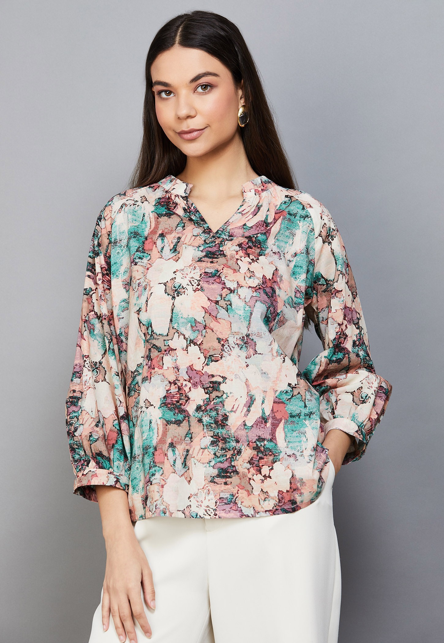 AND Abstract Print Band Collar Top-image-11