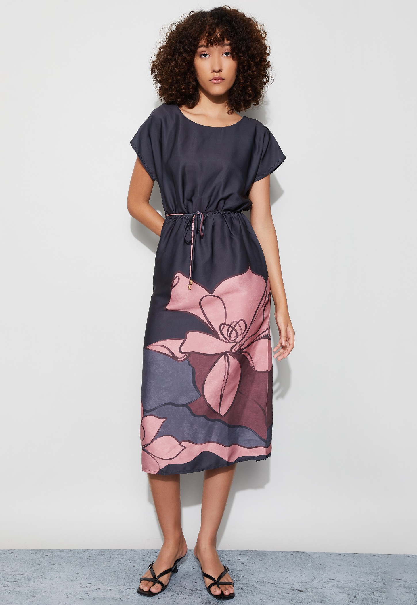 CODE Floral Print Dress with Drawstring-image-34