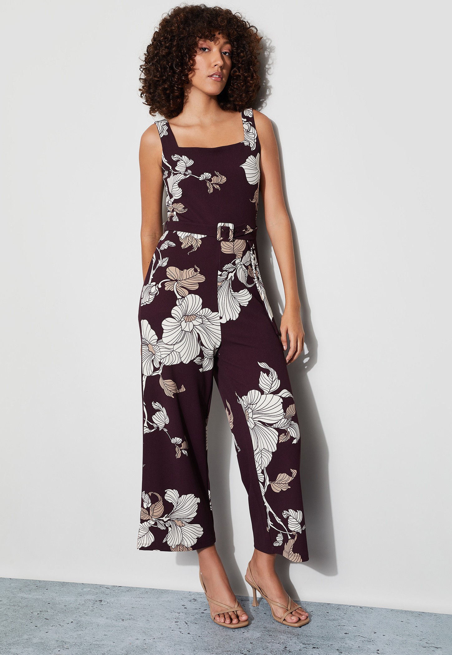 CODE Floral Print Belted Jumpsuit-picture-56