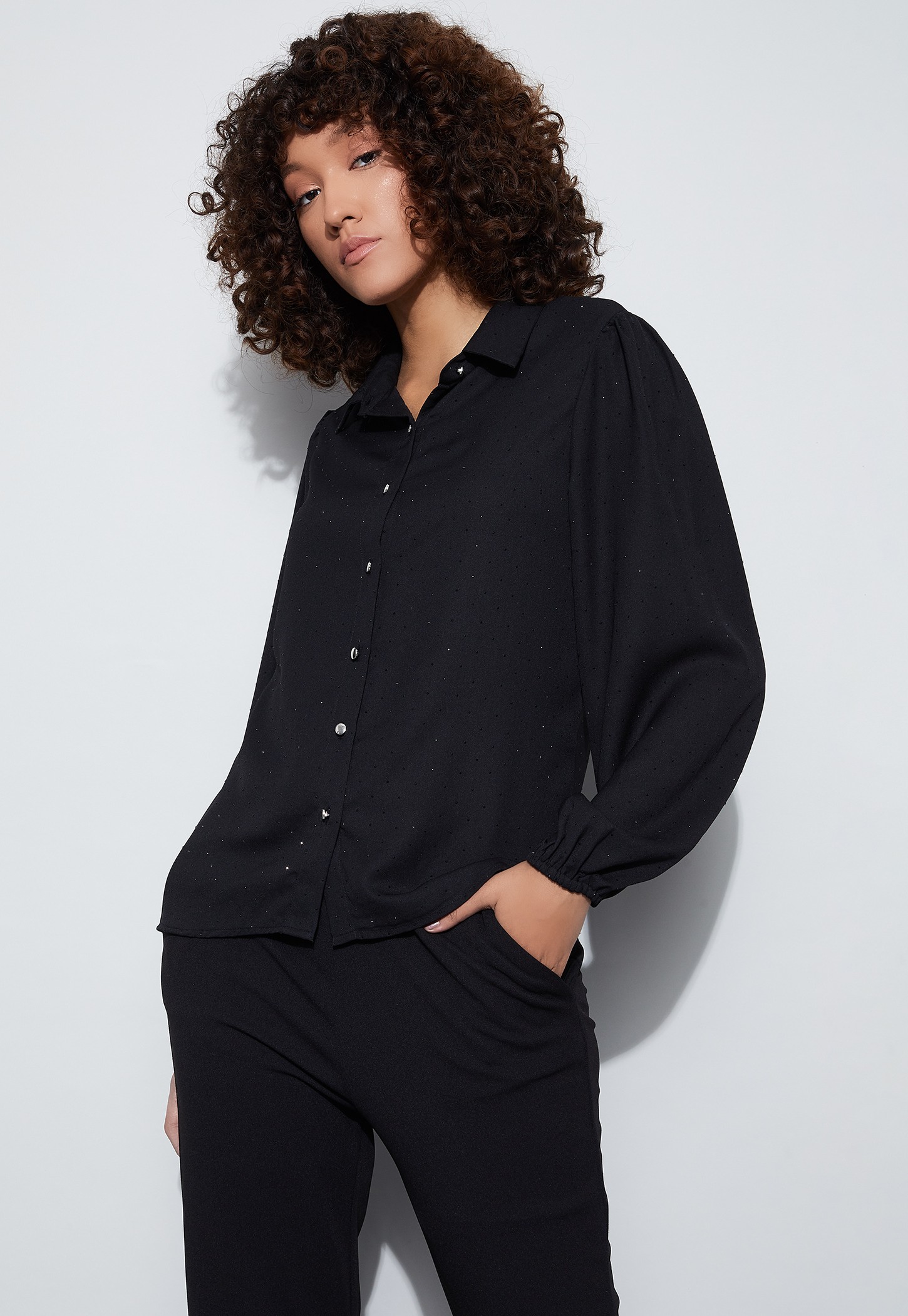 CODE Shimmery Cuban Collar Top with Camisole-picture-42